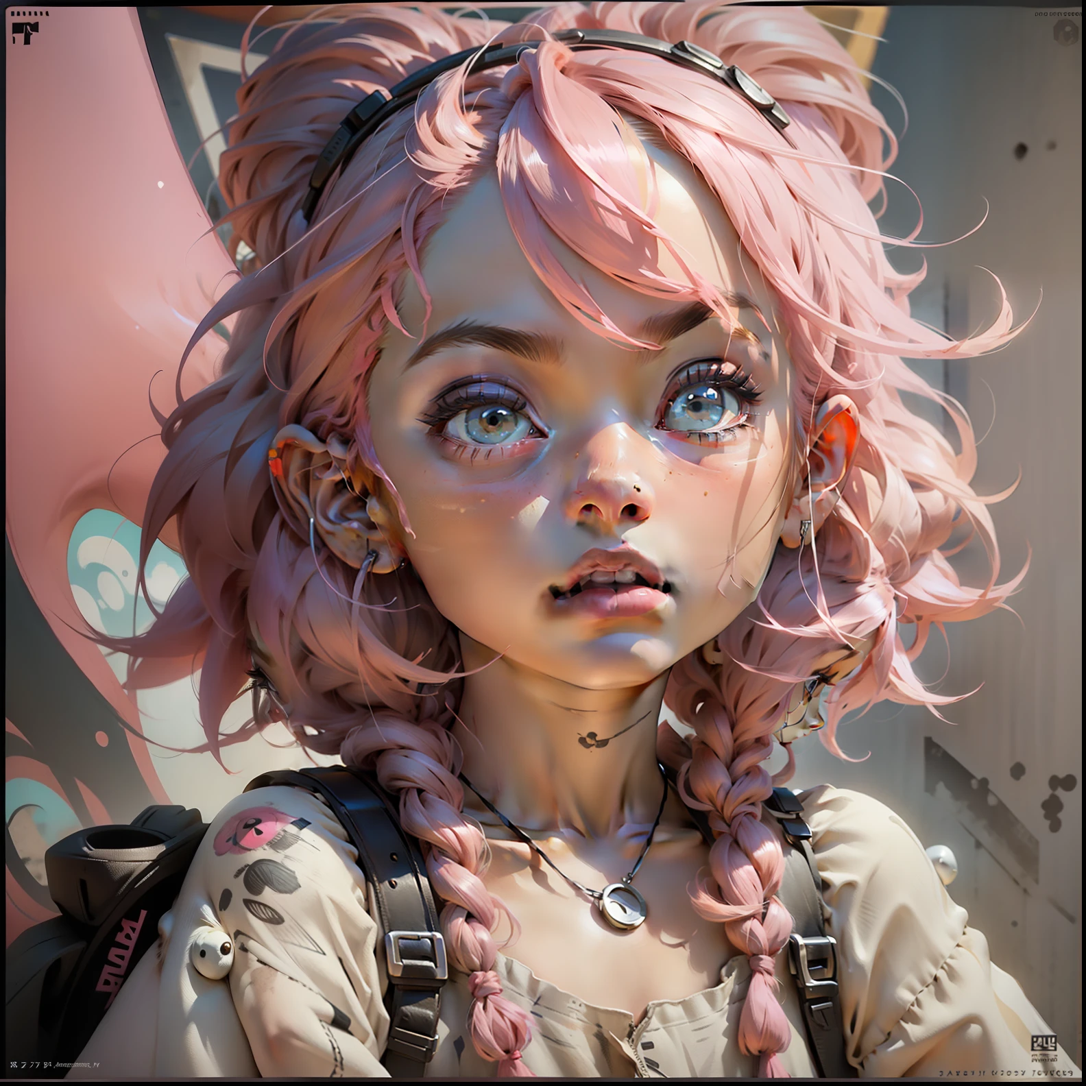 1 , cute, pink hair, cartoon, side face