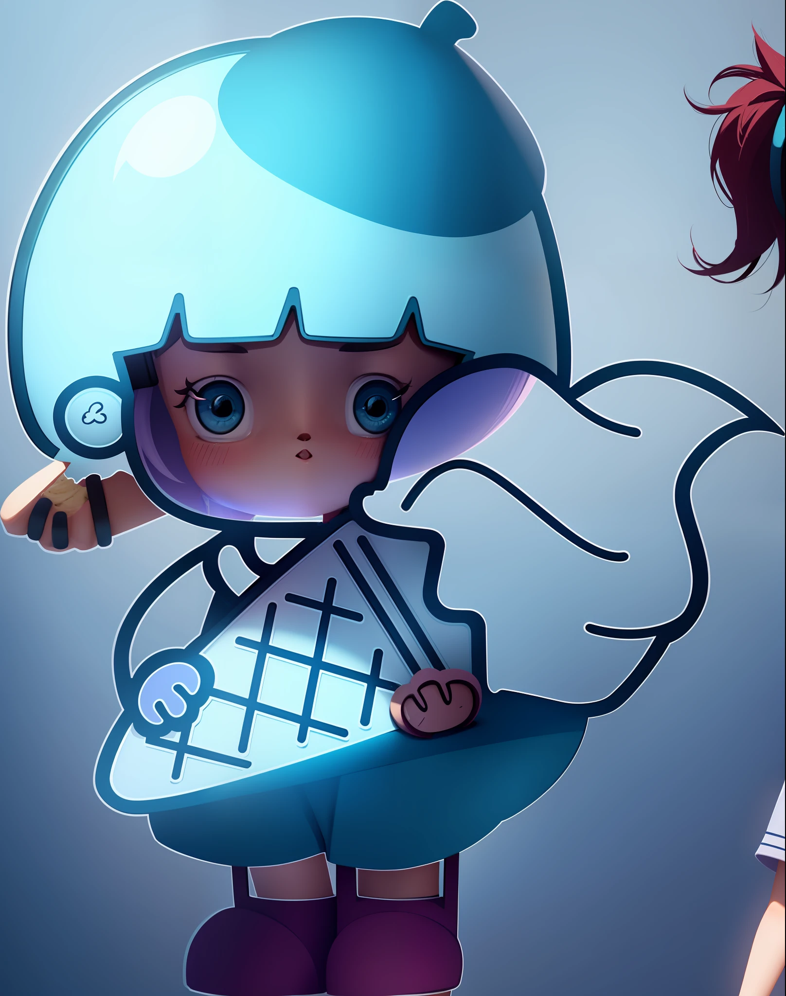Cartoon IP image, girl holding ice cream in her hand, bud hat --auto --s2