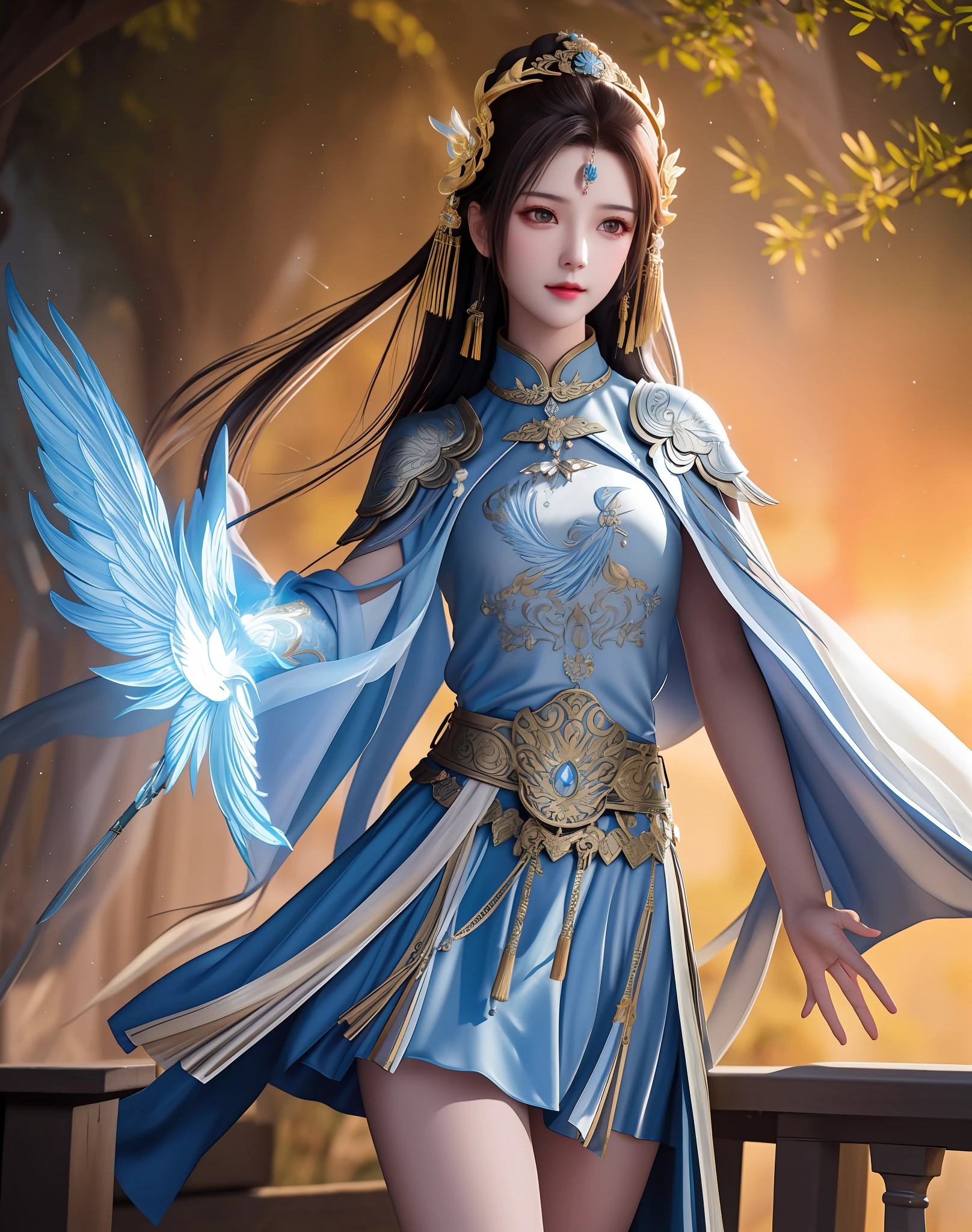 best quality, masterpiece, high resolution, 1girl, ancient chinese battlefield background, metal armor, cape, metal collar, ancient spear, hair ornament, necklace, jewelry, beautiful face, upon_body, tyndall effect, realistic, dark studio, edge lighting, duotone lighting, (high detail skin:1.2), 8k uhd, dslr camera, soft lighting, high quality, volumetric lighting, frank, photos, high resolution, 4k, 8k, bokeh, silver bikini armor, Ancient metal spear, chest embroidered phoenix, metal cuirass, tight, bare arms, weapons, short bracers, stockings, weapons