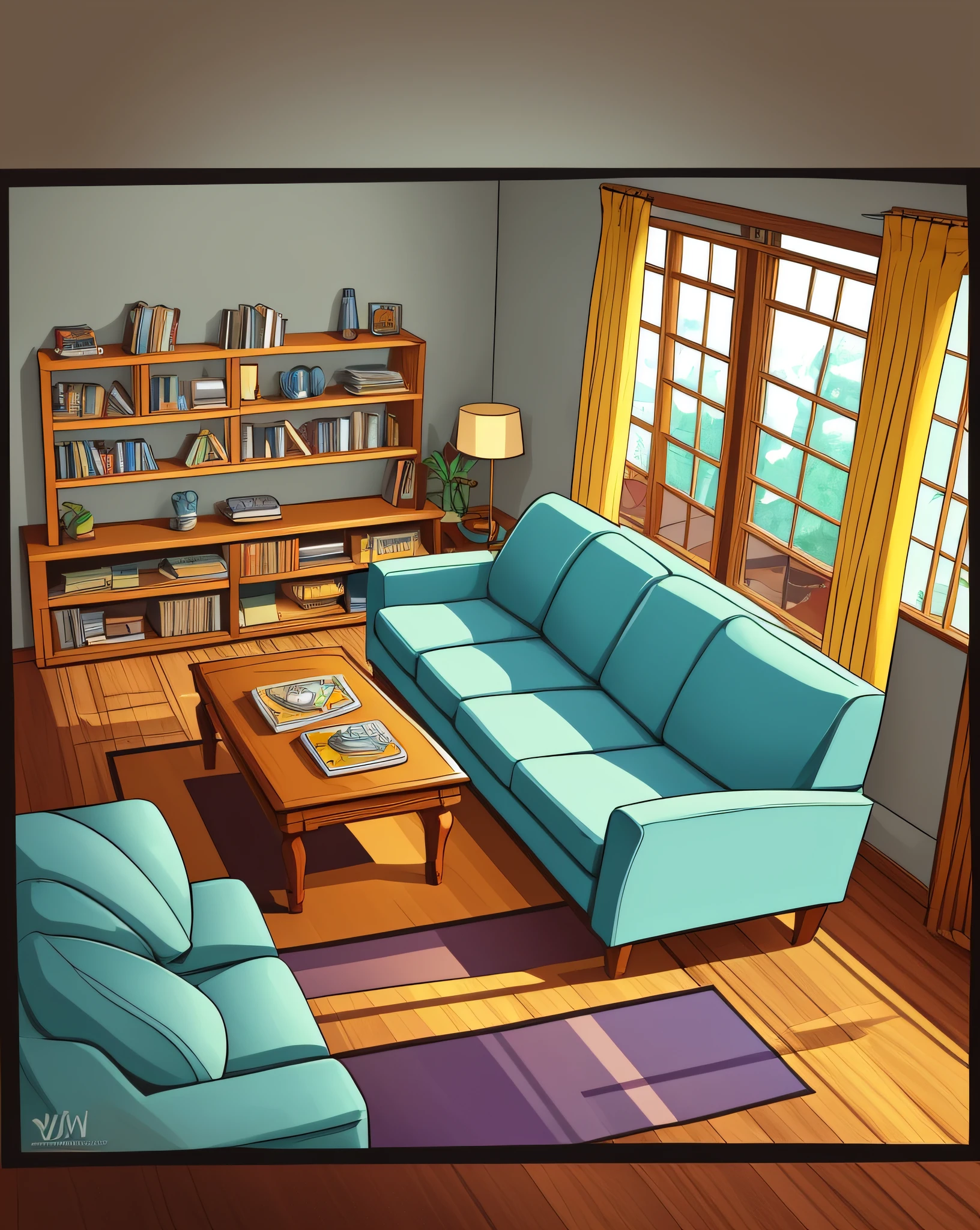 cartoon of a man in a living room with a sofa and a table, cartoon style, [ digital art ]!!, cartoon artstyle, shaded cel!!!, character portrait of me, shaded cel: 15, drawn with photoshop, cartoon style art, wikihow illustration, cartoonish