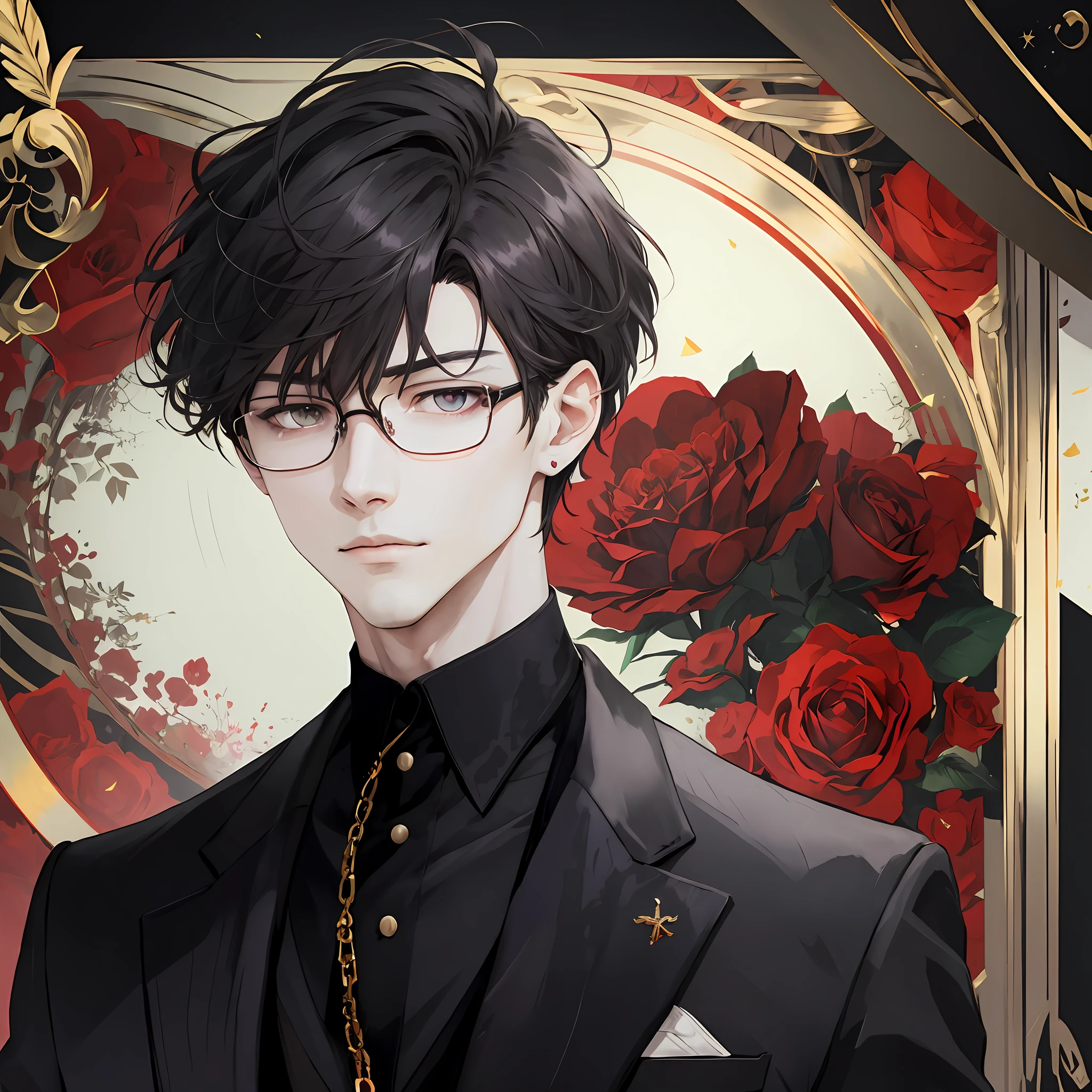 Anime - style picture of a man in a suit and tie on a rose background, delicate androgynous prince, beautiful hermaphroditic prince, anime key visual elegance, handsome guy in demon killer art, anime portrait of a handsome man, portrait of gapmoe yandere grimdark, momori soejima illustration, handsome japanese demon boy, key anime art. Remove glasses, complete the whole body, narrow shoulders, slender legs, thin waist.