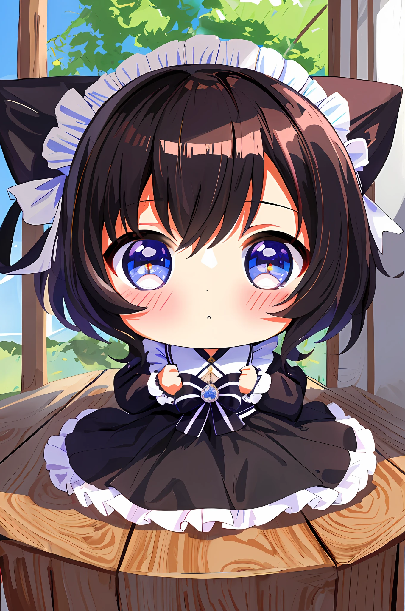 (Chibi Chibi: 1.3), solo, wearing yellow maid outfit, highly detailed face, beautiful detailed eyes, long hair, masterpiece, top quality, highly detailed 8k wallpaper