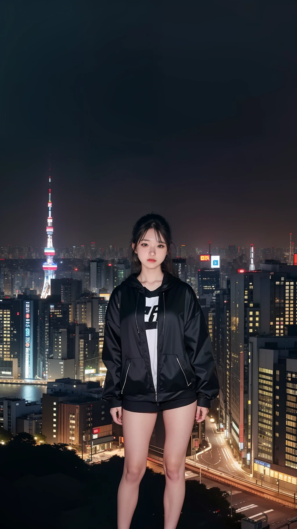 1girl, tokyo street, night, cityscape, city lights, full body photo, ultra vista, 8k, raw photos, best quality, masterpiece, realistic, photo realistic,
