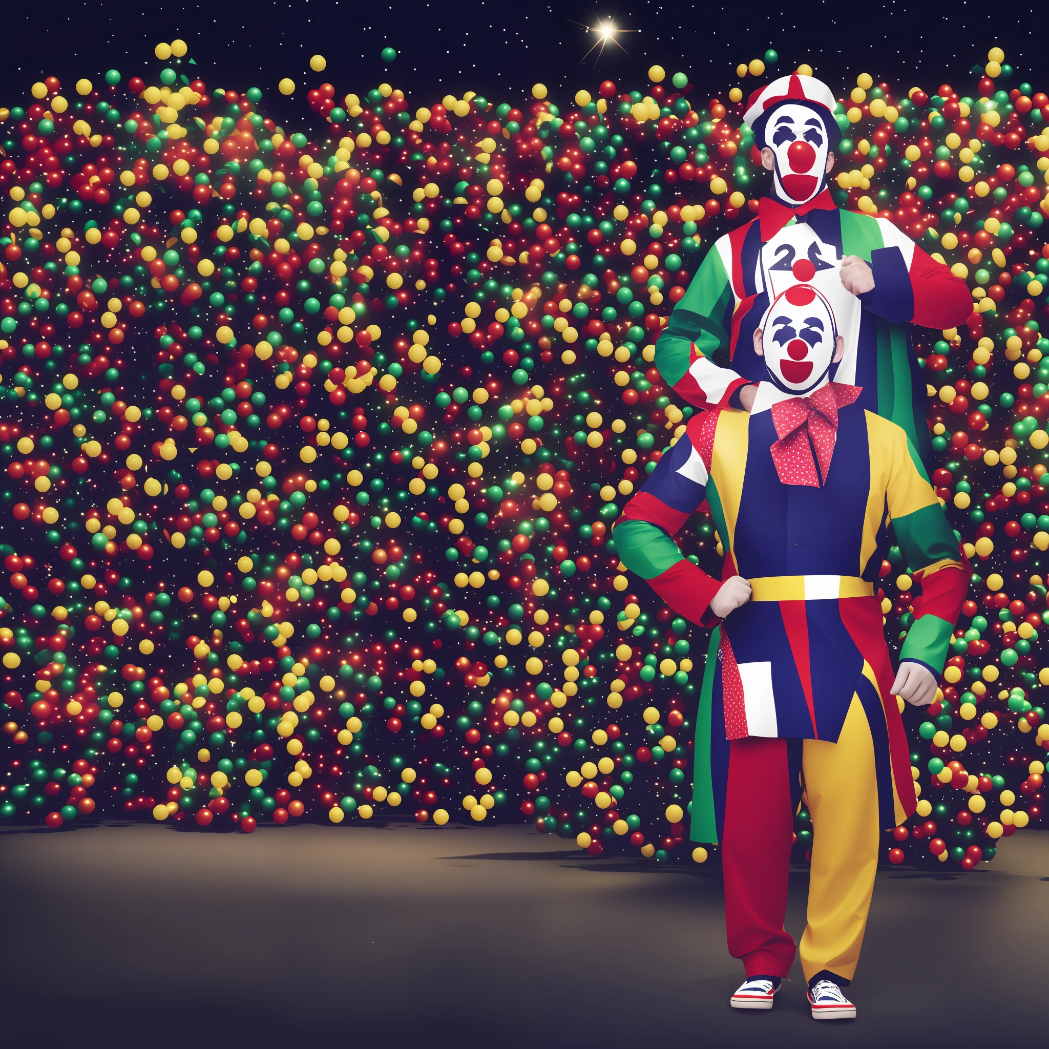 Sad clown hyporealist, with circus background at night