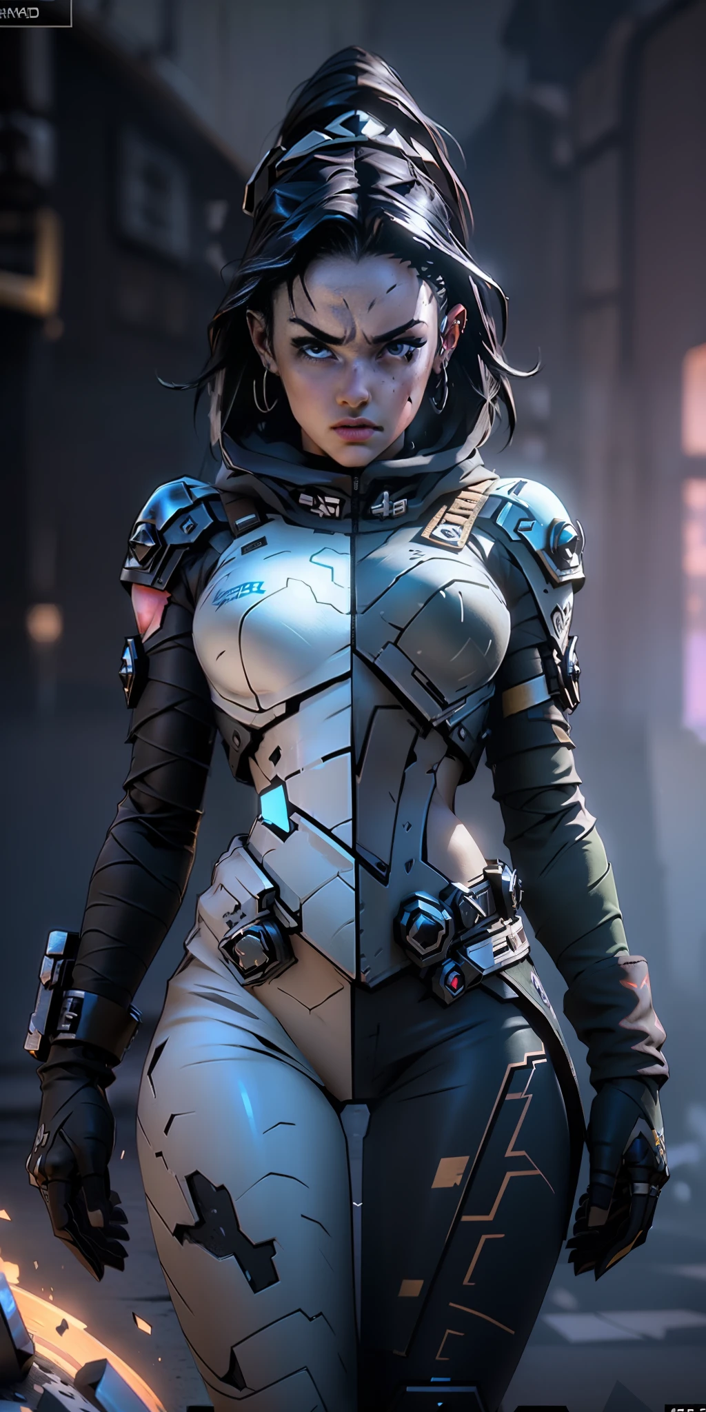 ((Best quality)), ((masterpiece)), (detailed: 1.4), 3D, an image of a beautiful cyberpunk girl with athletic body, HDR (High Dynamic Range), Ray Tracing, NVIDIA RTX, Super-Resolution, Unreal 5, Subsurface Scattering, PBR Texturing, Post-processing, Anisotropic filtering, Depth of field, Maximum clarity and sharpness, Multilayer textures, Albedo and specular maps, Surface shading, Accurate simulation of light-material interaction, Perfect proportions,  Octane Render, Two-tone lighting, wide aperture, low ISO, white balance, rule of thirds, 8K RAW, CircuitBoardAI,