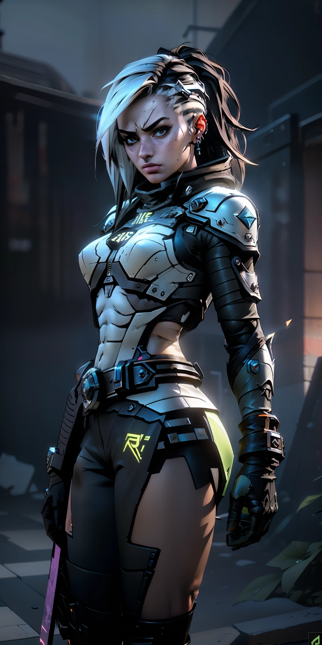 ((Best quality)), ((masterpiece)), (detailed: 1.4), 3D, an image of a beautiful cyberpunk girl with athletic body, HDR (High Dynamic Range), Ray Tracing, NVIDIA RTX, Super-Resolution, Unreal 5, Subsurface Scattering, PBR Texturing, Post-processing, Anisotropic filtering, Depth of field, Maximum clarity and sharpness, Multilayer textures, Albedo and specular maps, Surface shading, Accurate simulation of light-material interaction, Perfect proportions, Octane Render, Two-tone lighting, wide aperture, low ISO, white balance, rule of thirds, 8K RAW, CircuitBoardAI,