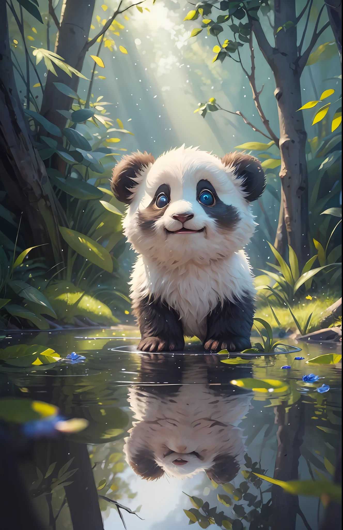 (masterpiece), (best quality), (ultra-detailed), (full body:1.2), Super cute, Baby, Pixar, Baby panda in pajamas, Big bright eyes, Fluffy, Smile, Delicate and fine, Fairy tales, Incredibly high detailed, Pixar style, Bright color palette, Natural light, Simple background with pure color, Octane render, Trending on Artstation, Gorgeous, Ultra wide angle, 8k, HD, Realistic --auto --s2