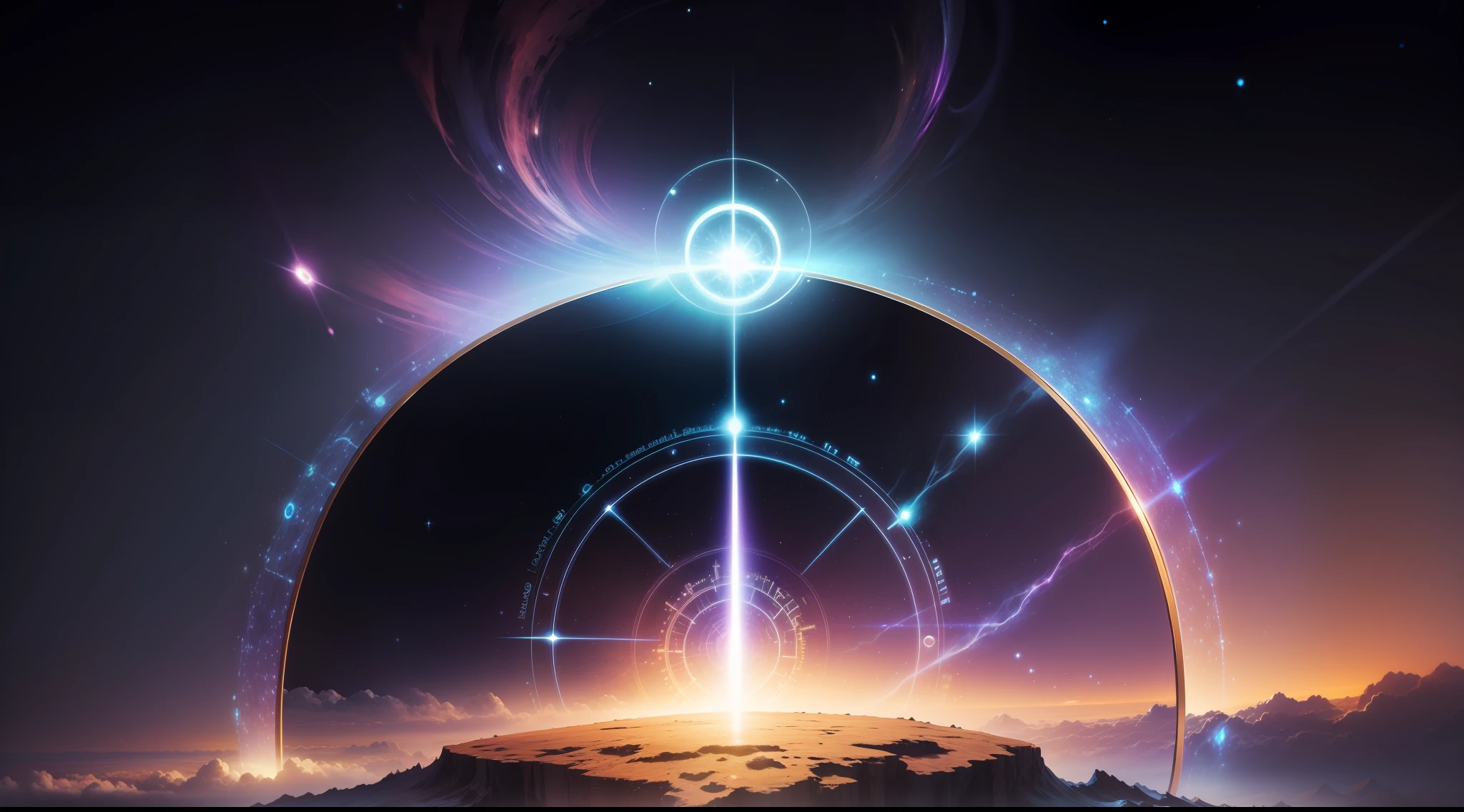 Quantum dimensional space, space-time gate, luminous gate, illustration