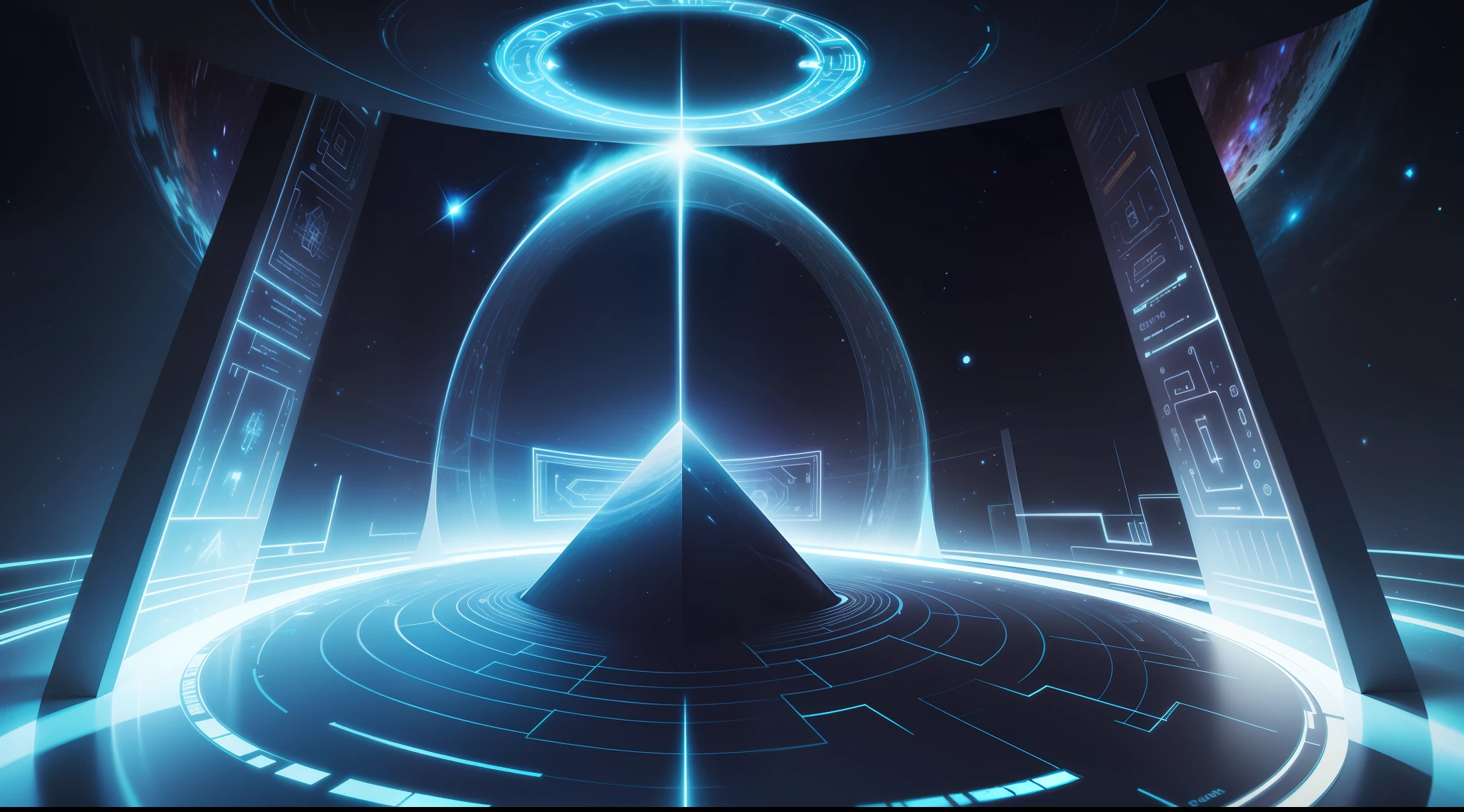 Quantum dimensional space, space-time gate, luminous gate, illustration
