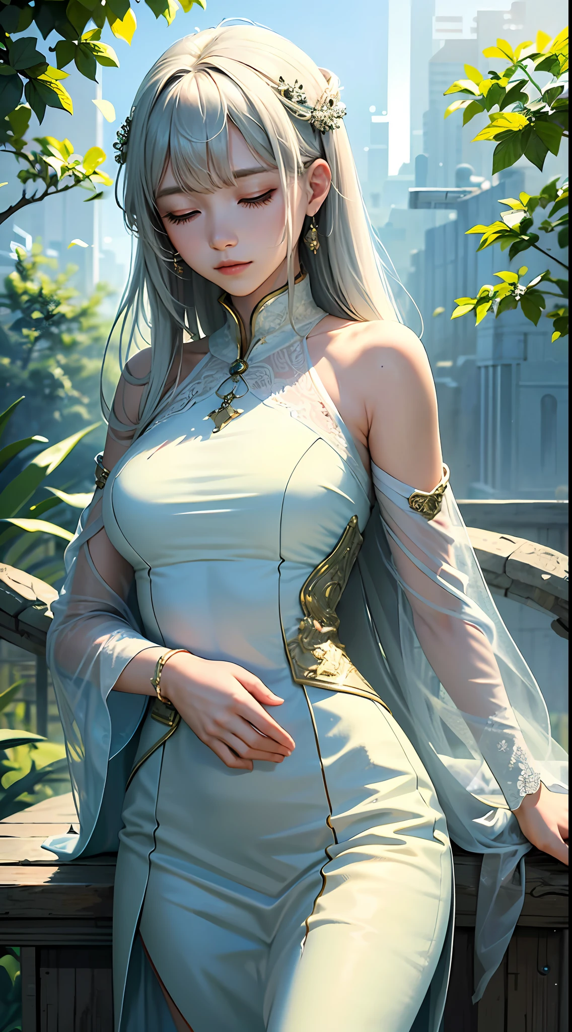 (best quality, masterpiece),peace girl,peaceful atmosphere, tranquility, serenity, quietness, calmness, relaxing, soothing, gentle, composure, contentment, satisfaction, happiness.