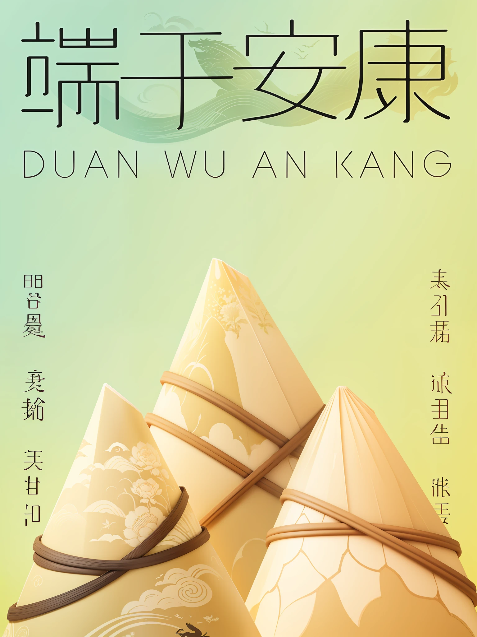 Poster design, (SFW), Dragon Boat Zongzi Mountain, Flying Bird, Wormwood, Xiangyun, Chinese style, front and rear lenses, perfect quality, clear focus, colorful, perfect zongzi, complex details, positive viewing angle, wide-angle lens, clear font --auto --s2