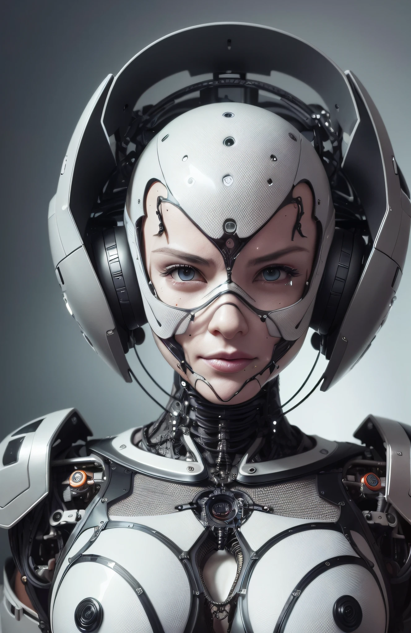 (Ultra HD, Retina Screen, Masterpiece, Accurate, Anatomically Correct, Textured Skin, Very Detailed, High Detail, High Quality, Best Quality, High Resolution, 8K), Beautiful Ceramic Silhouette Female Robot Face, Robot, Robot Section, 150mm, Beautiful Studio Soft Light, Edge Light, Vibrantious Detail, Luxury Cyberpunk, Lace, Surrealism, Anatomy, Facial Muscles, Cables, Microchips, Elegant, Beautiful Background, Octane Rendering, HR Giger Style, CG, Wallpapers, (fidelity: 1.37), ridiculous, incredibly ridiculous, robotic, full body