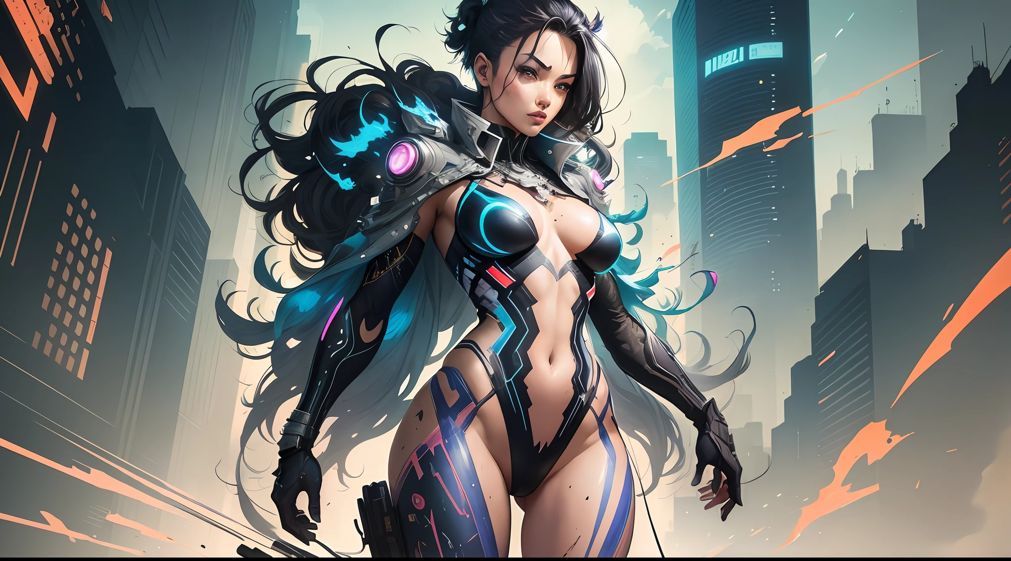 sticker of a artemis from dc comic, full body, Kim Jung gi, freedom, soul, digital illustration, comic style, cyberpunk, perfect anatomy, centered, approaching perfection, dynamic, highly detailed, watercolor painting, artstation, concept art, smooth, sharp focus, illustration, art by Carne Griffiths and Wadim Kashin ,