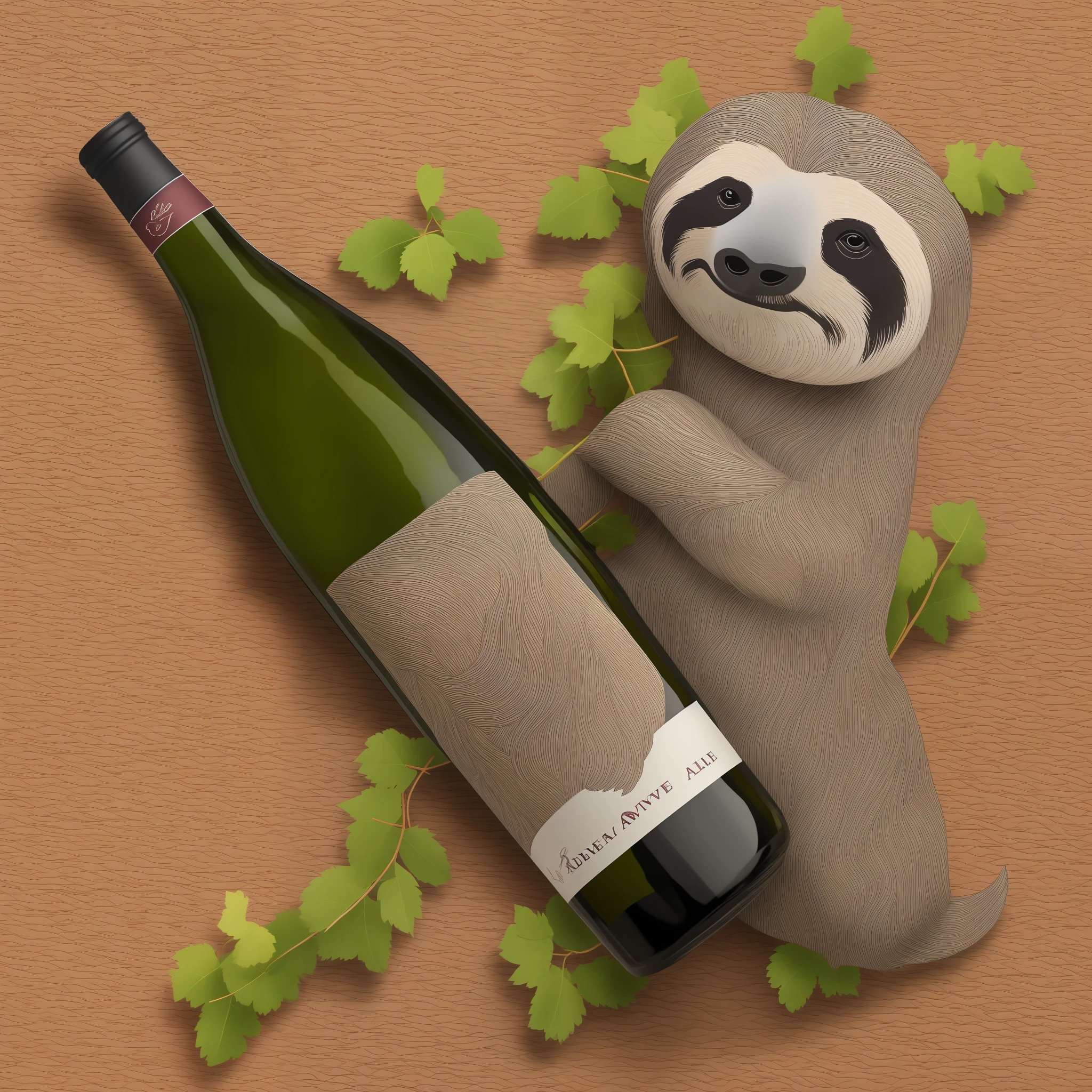 a close up of a bottle of wine with a sloth on it, wine label, wine, wine bottle, vine, 2 0 1 8, 2018, vines, calavera, very detailed labeling, 2 0 1 6, with black vines, 2016, 2017, 2 0 1 7, by Elias Ravanetti