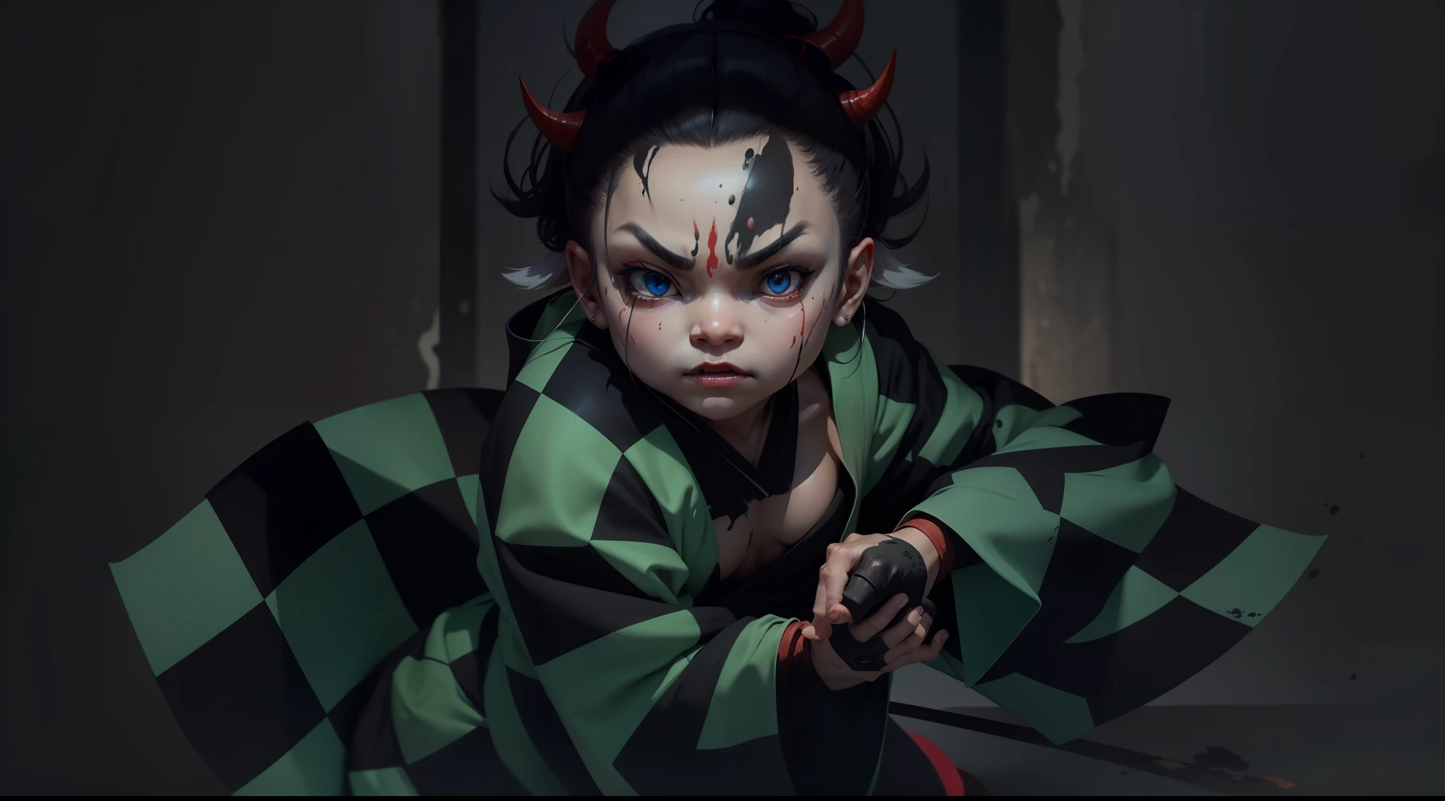 Leave this image in 4K, and transform the character into an Oni, but without losing much of its traces
