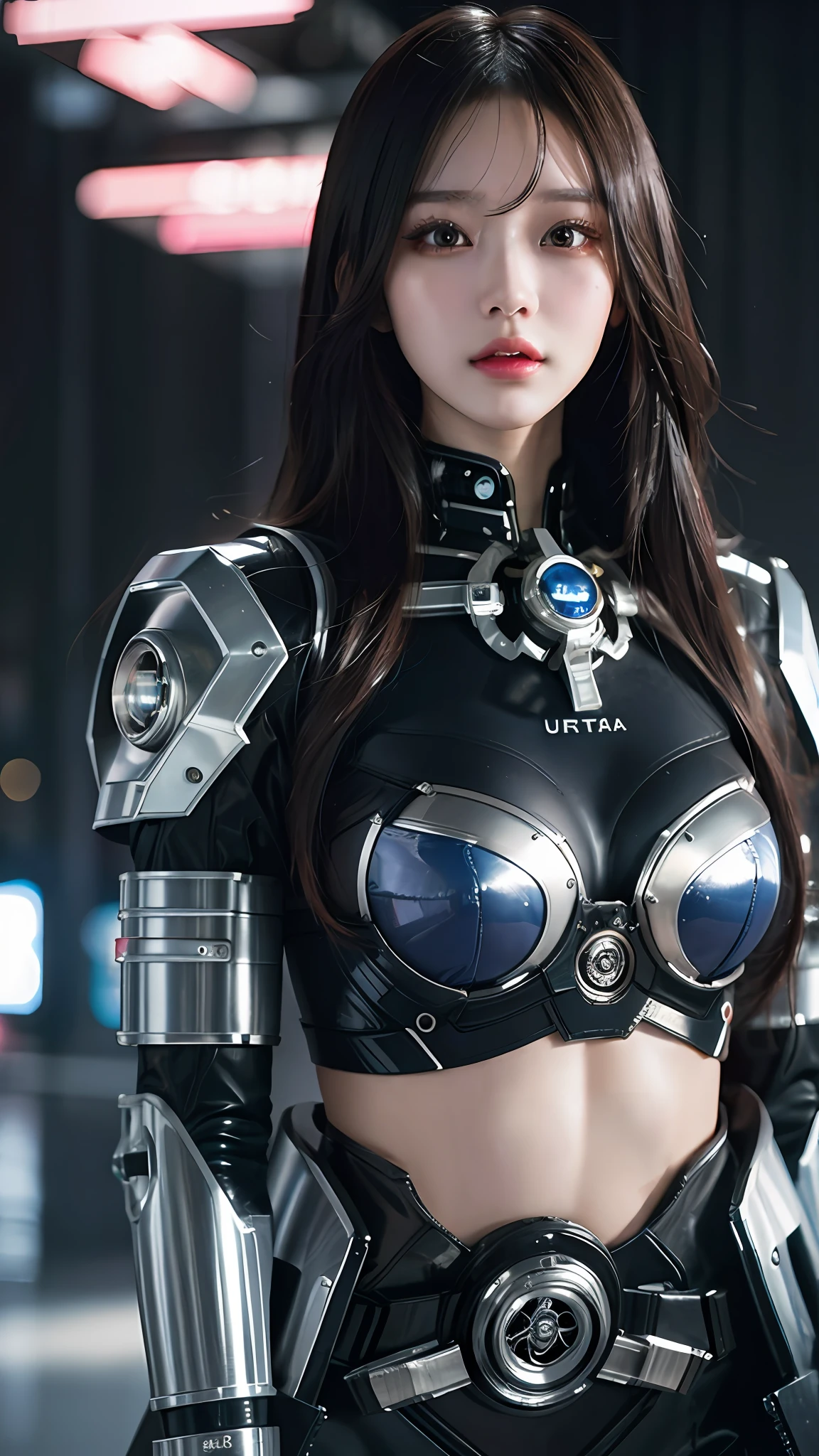 (8k, masterpiece, best quality), ultra-detailed, detailed beautiful round eyes, beautifully detailed face, high quality, high resolution, cyberpunk girl wearing sexy outfit, massive breast, mecha girl, long straight hair, ruins, elegant, --s2