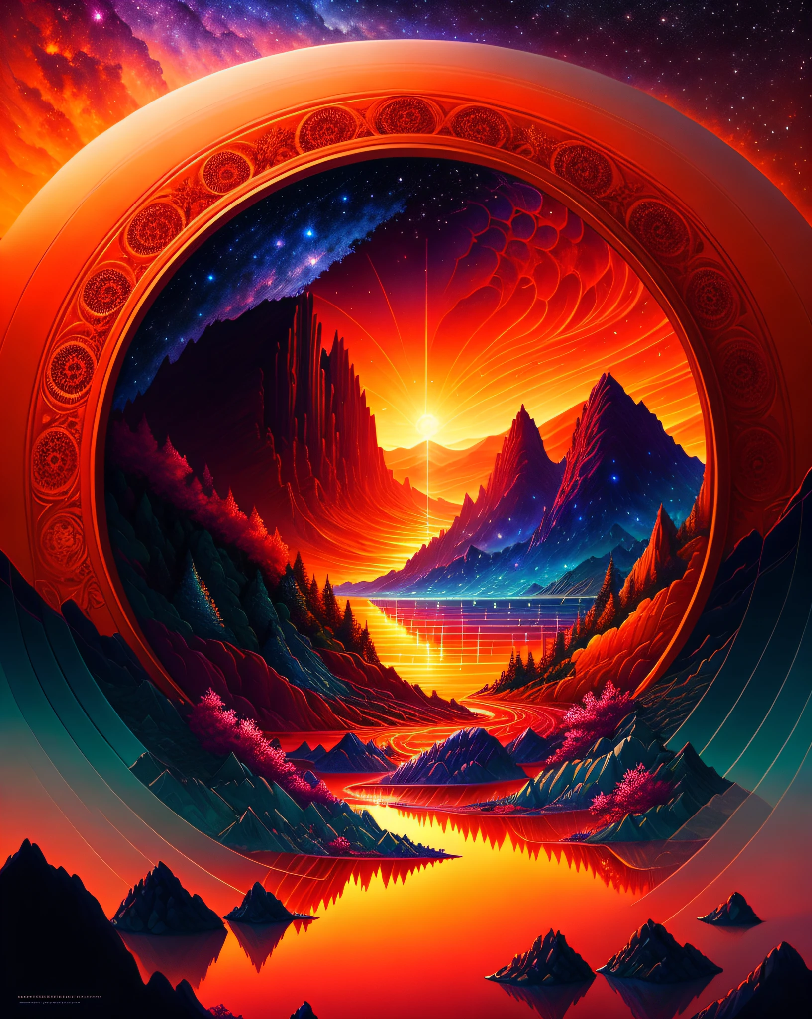 A beautiful earth filled with water and lava, intricate, masterpiece, expert, insanely detailed, 4k, composition, framing, centered, symmetry, painted, intricate, volumetric lighting, beautiful, rich deep colors masterpiece, sharp focus, ultra detailed, in the style of dan mumford and marc simonetti, astrophotography