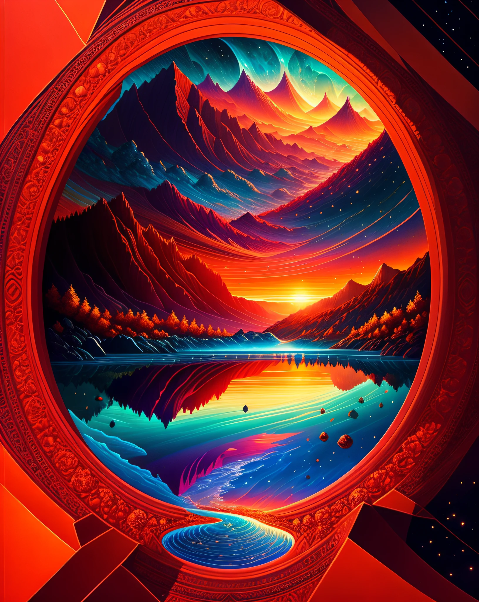 A beautiful earth filled with water and lava, intricate, masterpiece, expert, insanely detailed, 4k, composition, framing, centered, symmetry, painted, intricate, volumetric lighting, beautiful, rich deep colors masterpiece, sharp focus, ultra detailed, in the style of dan mumford and marc simonetti, astrophotography