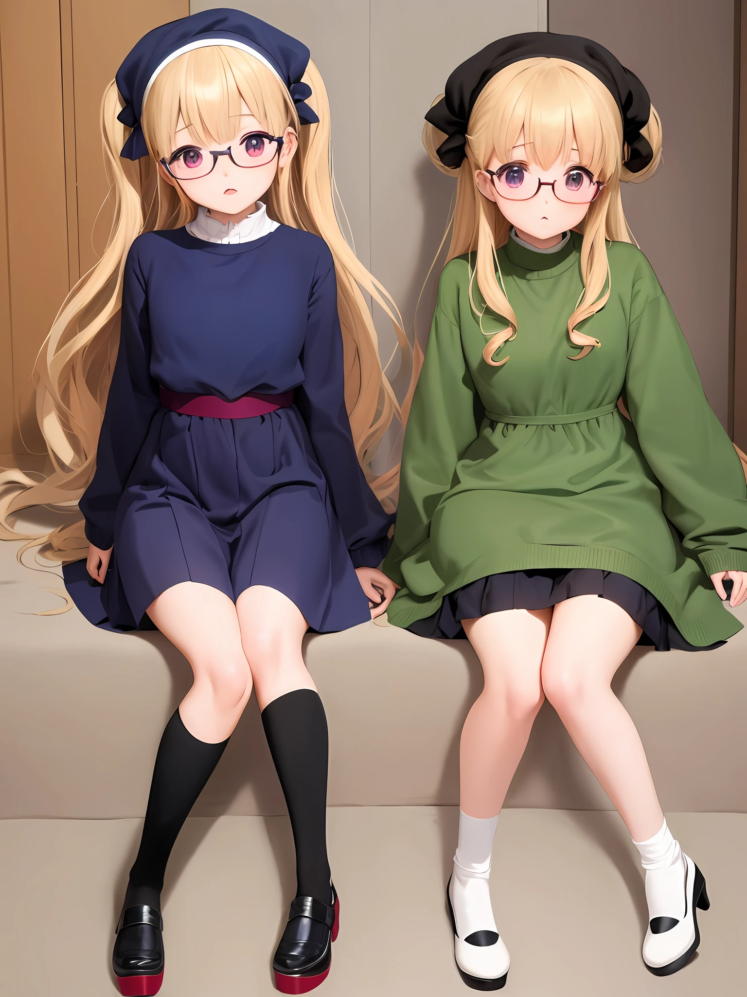 anime visual of a cute girl, small curvy loli, portrait of lolita, loli in dress, small loli girl, portrait of an anime girl, portrait of cute anime girl, anime moe artstyle, Modern Hijab, MagijMix V5, Oversized Sweater LoRA, Strahovski Embeddings, Glasses LoRA, A pair of ggx heels LoRA, Hires Fix - Upscaler 4X Real-Esrgan.