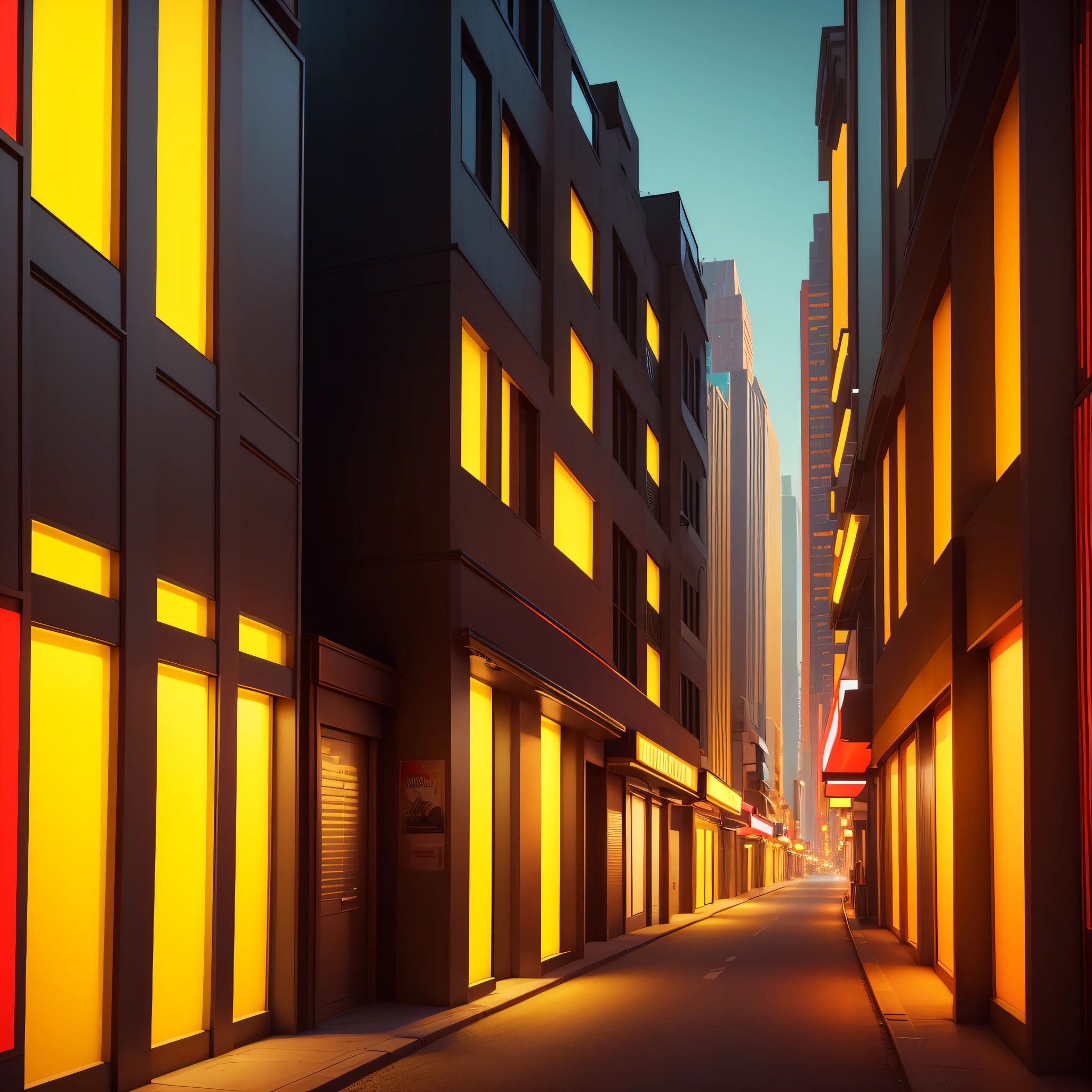 "City in Art Deco with the vibrant colors of yellow, red and black, authentic style with texture and a modern touch, focus on the background of the environment." --image template --style 2