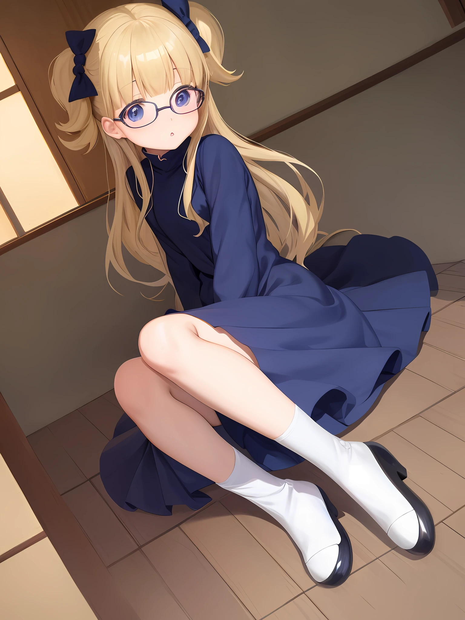 anime visual of a cute girl, small curvy loli, portrait of lolita, loli in dress, small loli girl, portrait of an anime girl, portrait of cute anime girl, anime moe artstyle, Modern Hijab, MagijMix V5, Oversized Sweater LoRA, Strahovski Embeddings, Glasses LoRA, A pair of ggx heels LoRA, Hires Fix - Upscaler 4X Real-Esrgan. Lay down