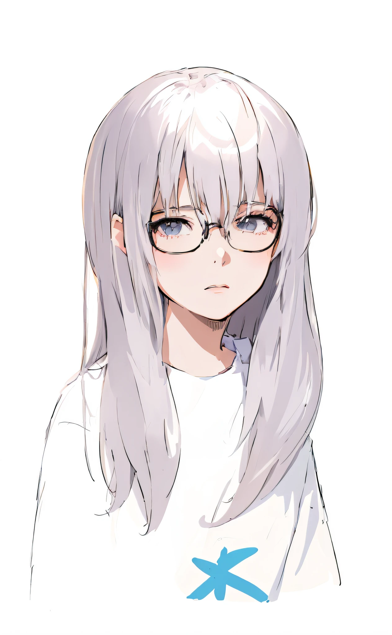Drawing of a girl with glasses and a white shirt, line sketch!!, clean anime silhouette, wearing glasses, anime sketch, anime style, semi-realistic anime style, glasses, line sketch, girl with glasses, flat anime style shadow, realistic young anime girl, anime style drawing, intense line art, long hair anime girl, anime moe art style, fine clothes folds