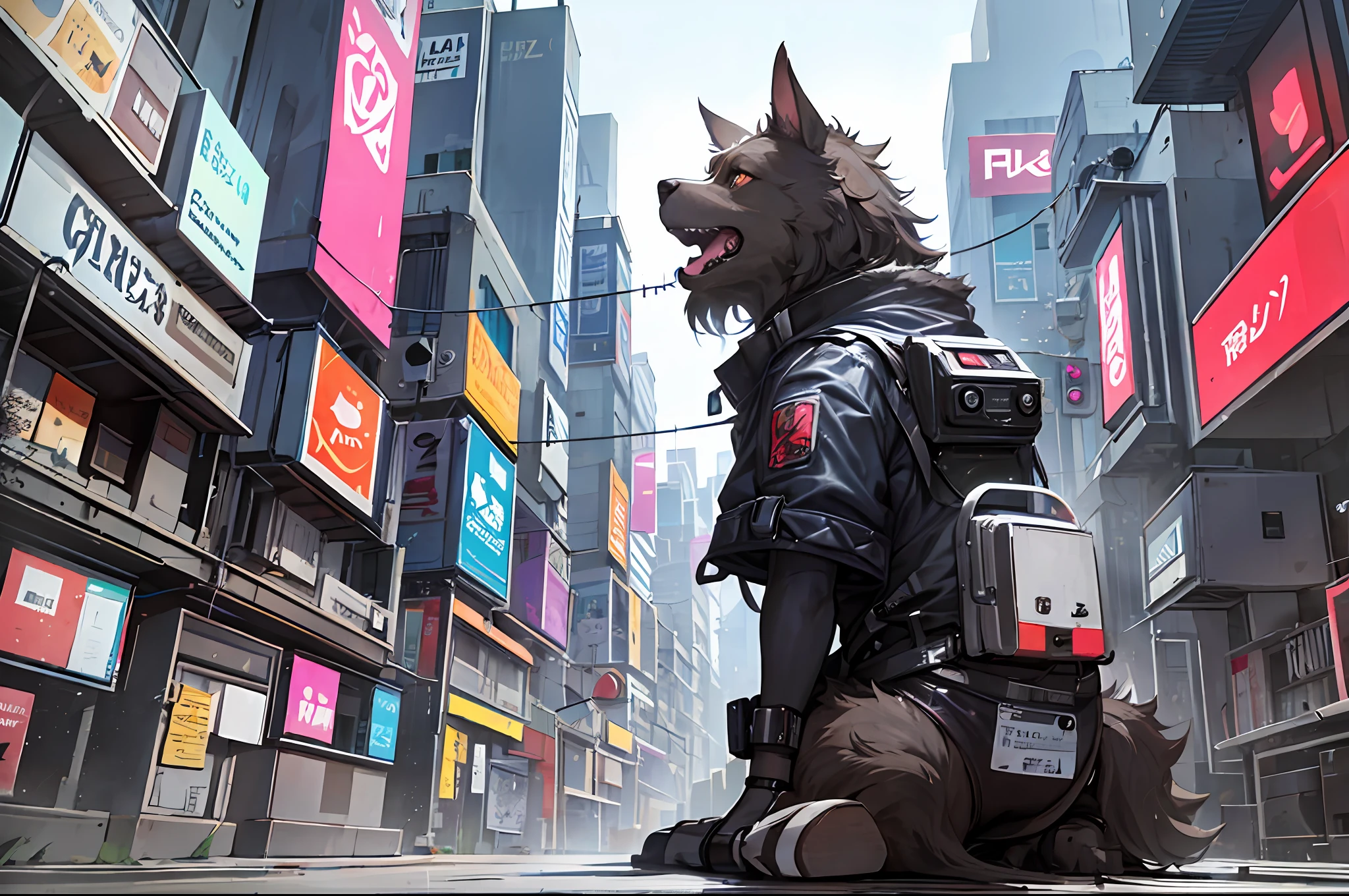 a dog cyberpunk in city a light day --auto --s2