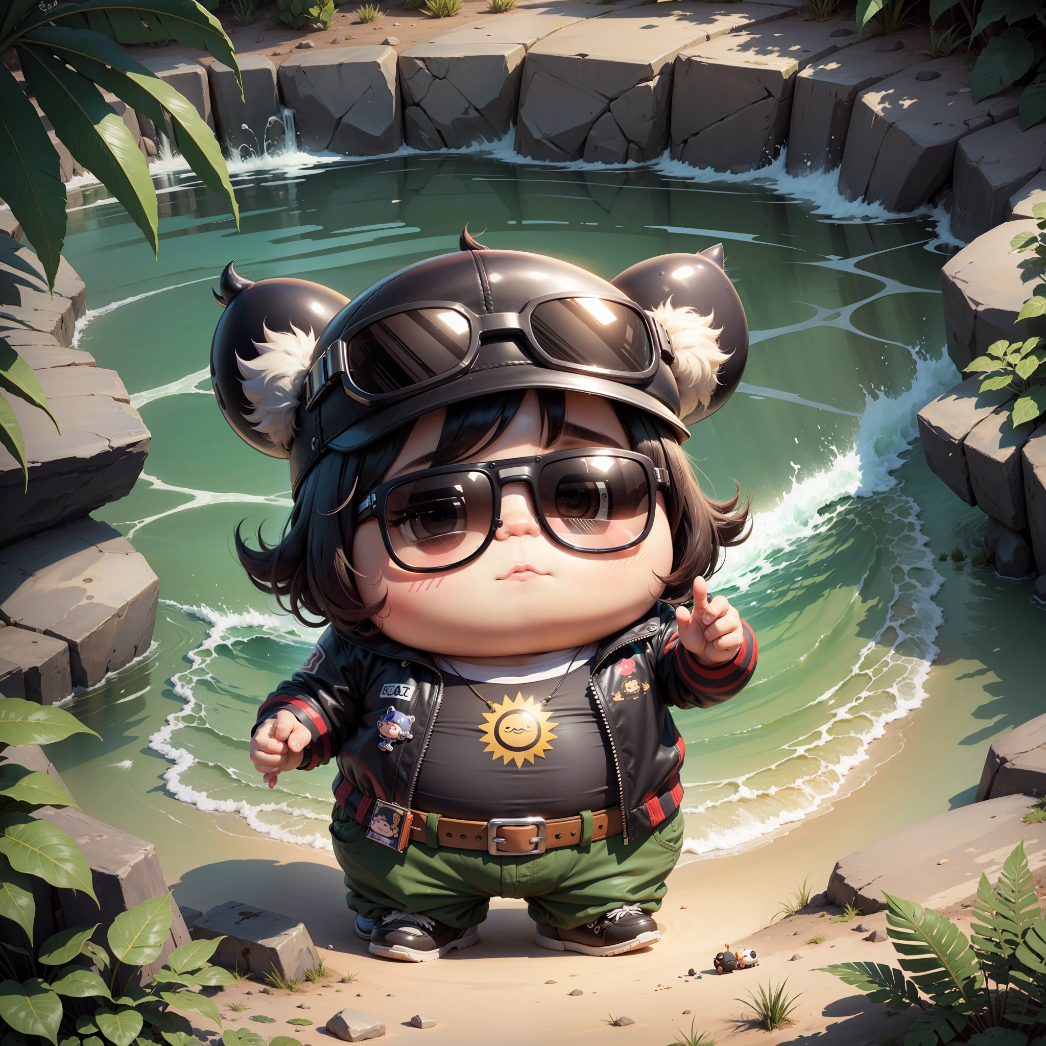 cool post with sunglass, cute Chibi fat boy --auto --s2