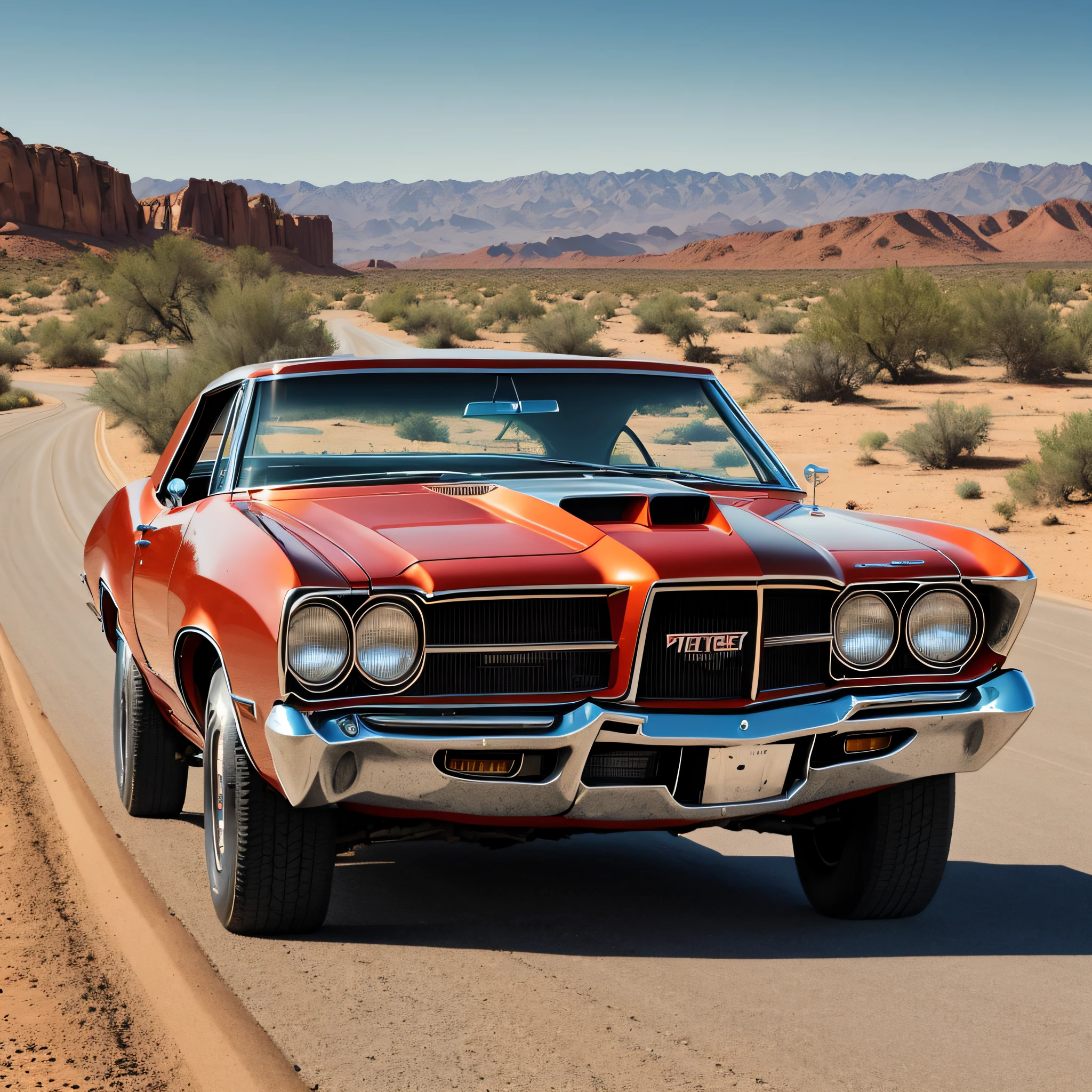 Pontiac GTO 1967, desert, The Road in the Desert, black --auto --s2
