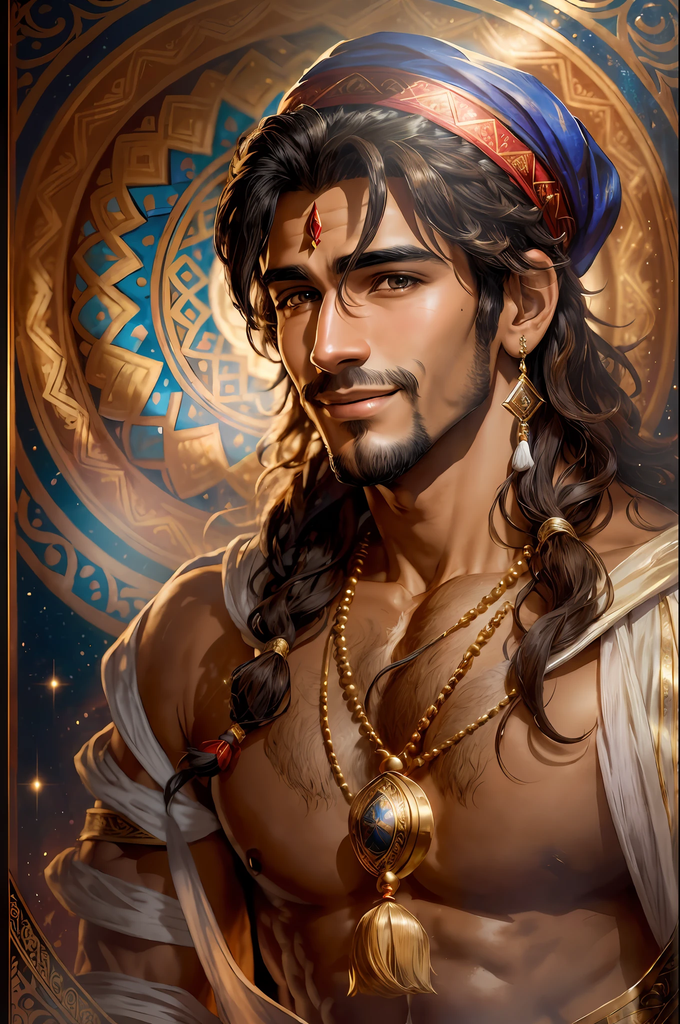 Masterpiece Photography Ultra Realistic, 4K and 12K resolution.
Aladdin:
Masterpiece Photography Ultra Realistic Description: Aladdin, the beloved hero of Arabian folklore, enchants in a captivating 12K hyper-realistic depiction. His youthful features, framed by a neatly trimmed beard, emanate a sense of innocence and charm. Sparkling brown eyes hold a mischievous twinkle, reflecting his adventurous spirit. Sun-kissed skin, with a hint of a golden tan, adds to his youthful allure. Tousled locks of dark hair, adorned with a traditional fez, give him an air of whimsy and playfulness. Whether clad in humble street attire or adorned in princely garments, every detail, from the intricacies of his costume to the warmth in his smile,is rendered with hyper-realistic precision, bringing this legendary character to life.