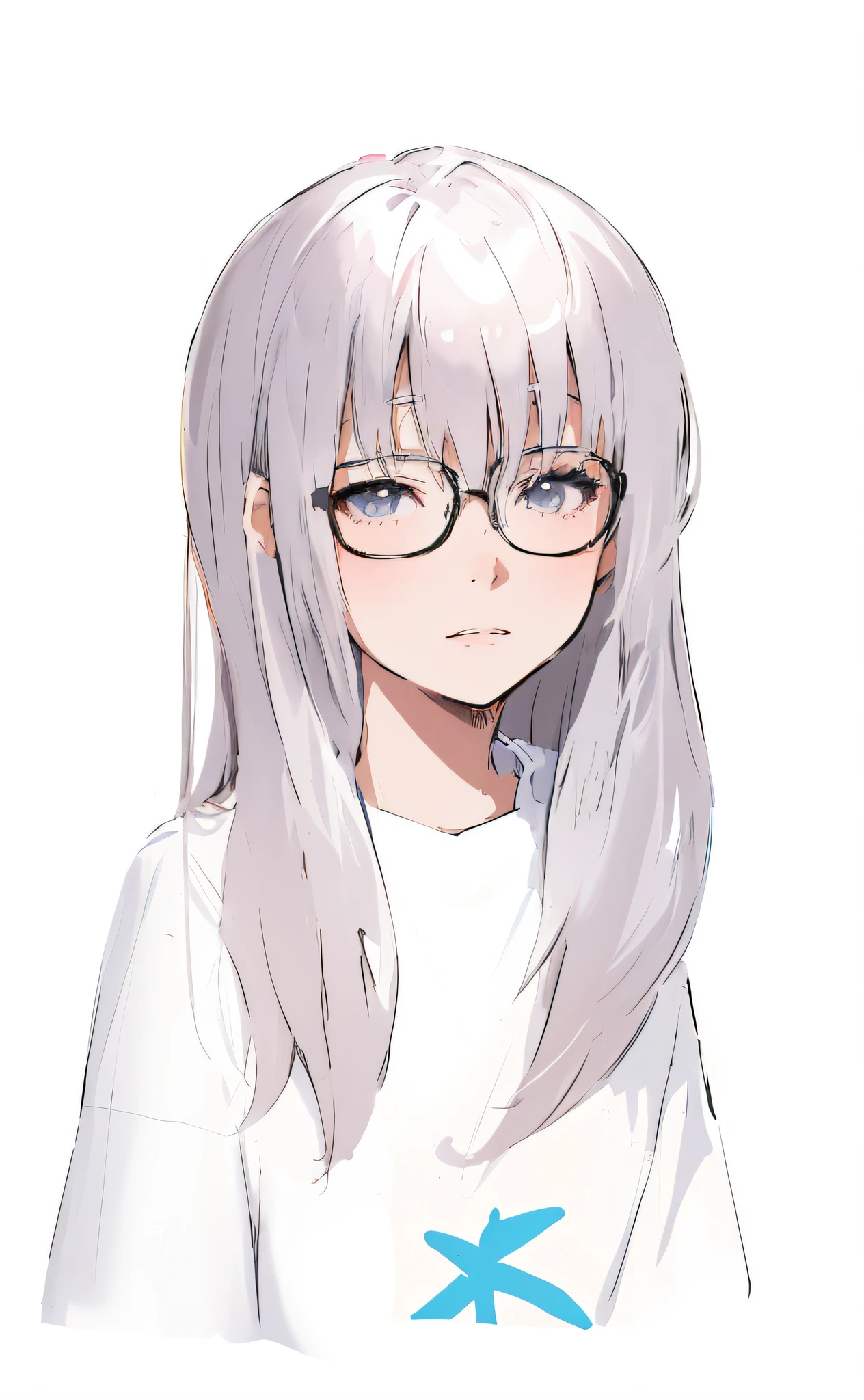 Drawing of a girl with glasses and a white shirt, line sketch!!, clean anime silhouette, wearing glasses, anime sketch, anime style, semi-realistic anime style, glasses, line sketch, girl with glasses, flat anime style shadow, realistic young anime girl, anime style drawing, intense line art, long hair anime girl, anime moe art style, fine clothes folds