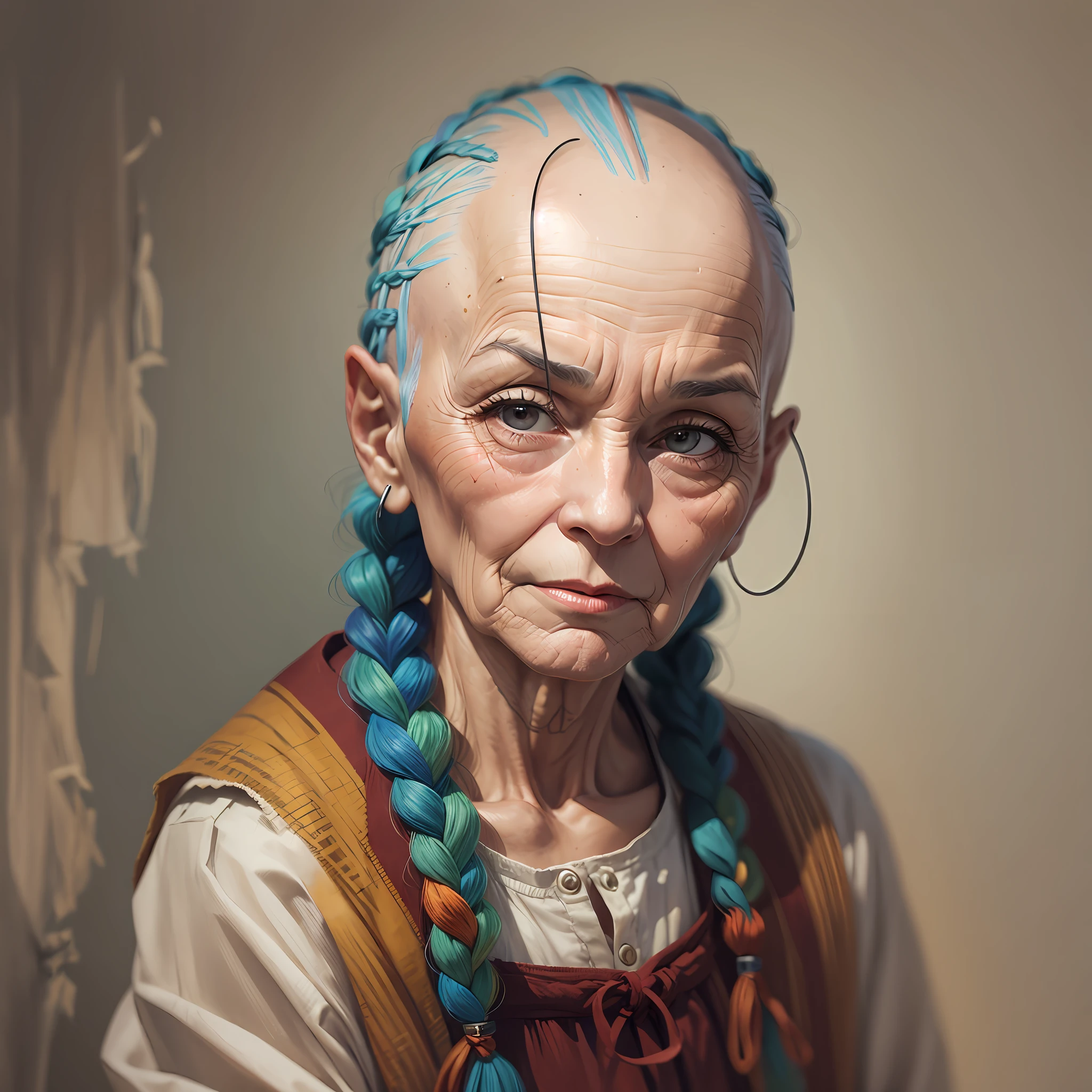 An old bald woman who had colored her hair with braided line --auto --s2
