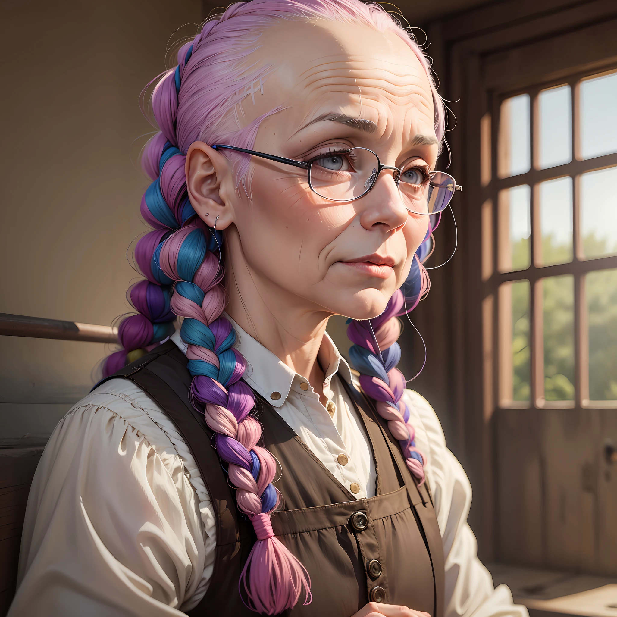 An old bald woman who had colored her hair with braided line --auto --s2