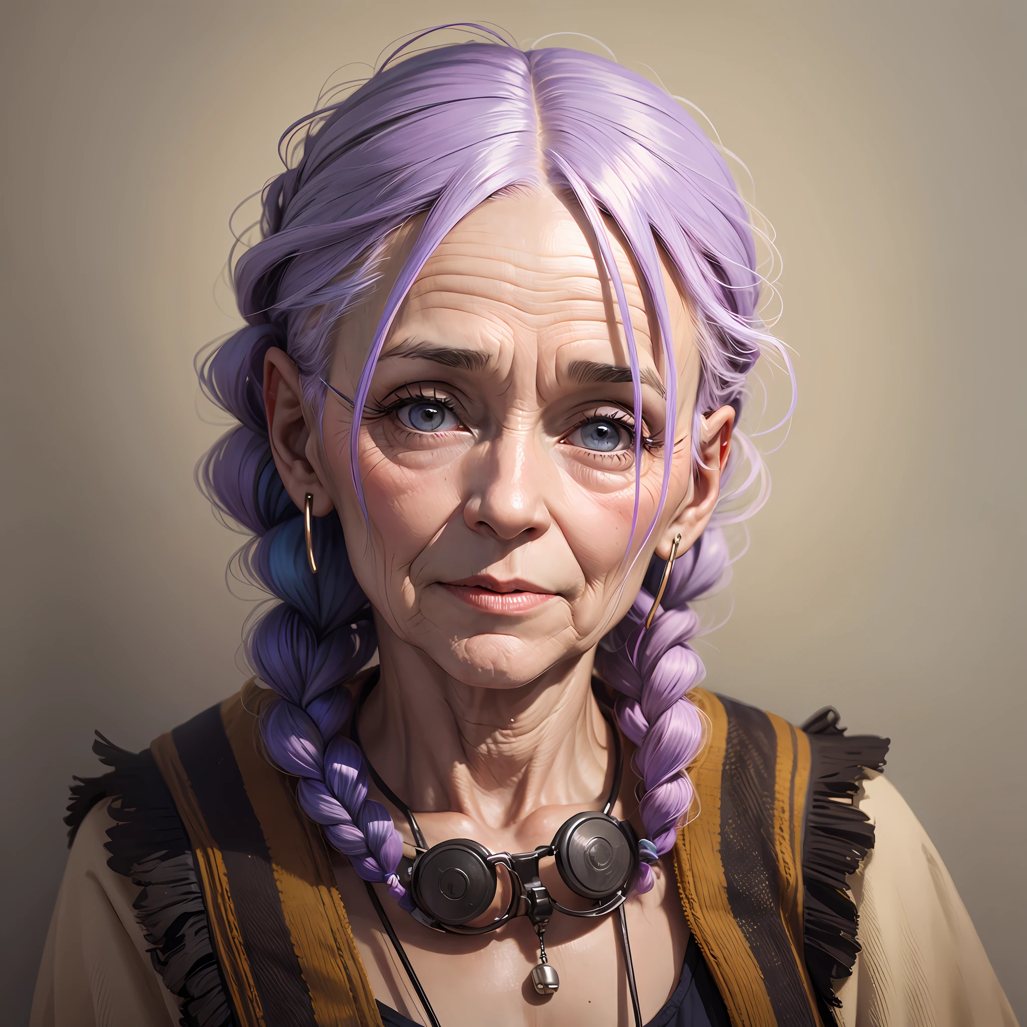 An old bald woman who had colored her hair with braided line --auto --s2