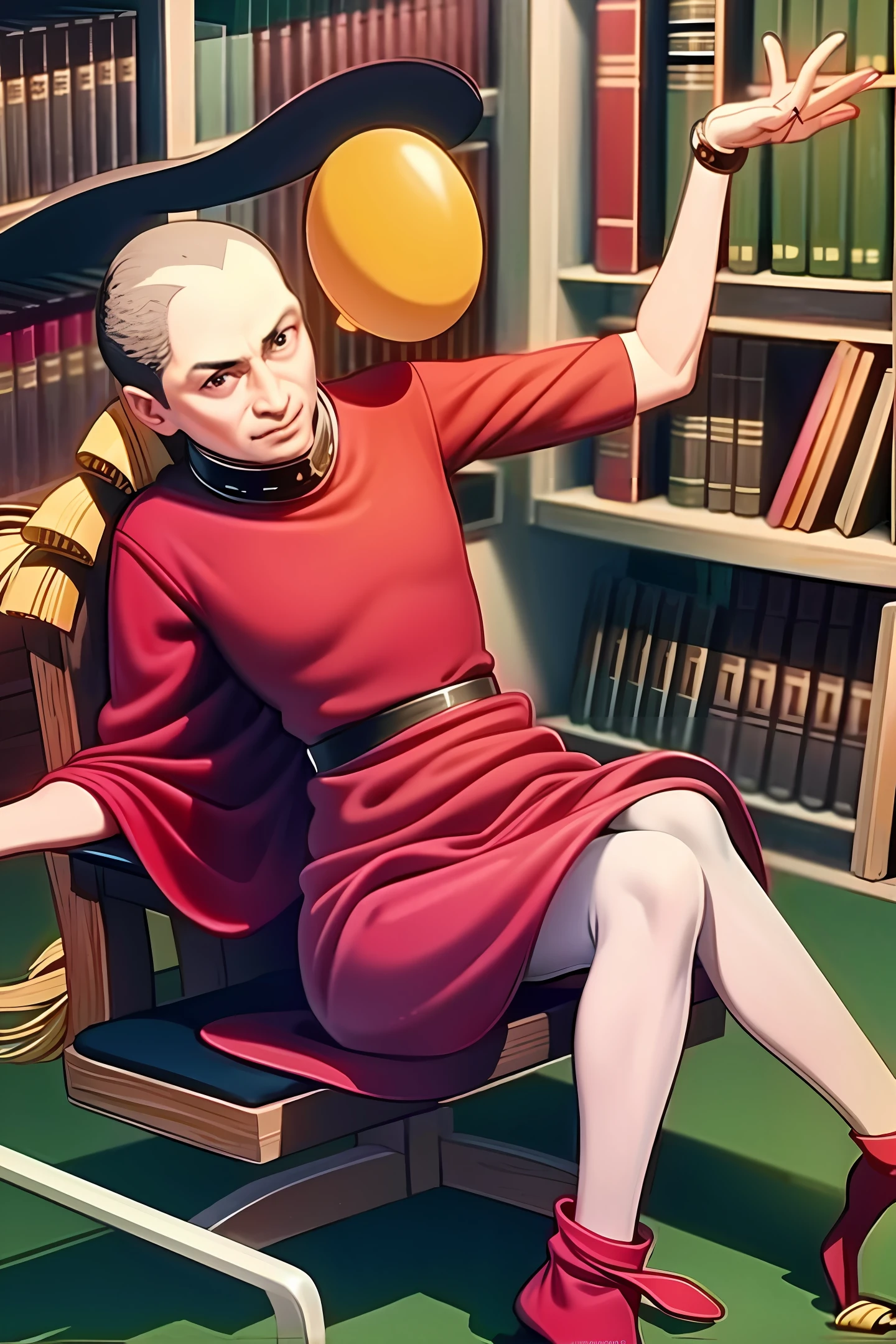 Create an 80-year-old in a library, realistic image