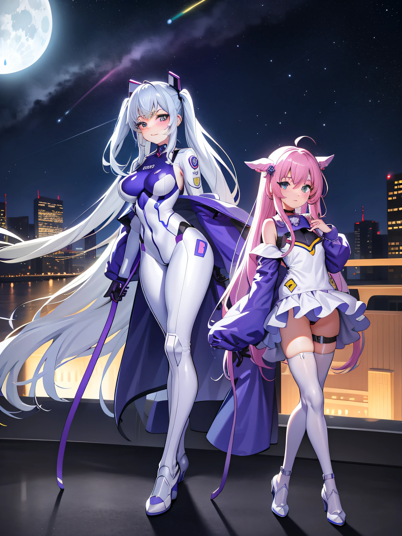 masterpiece, top quality, 1girl, ayana milei, eva00plugsuit, interface headset, viewer's gaze, light smile, city park, full body hose, huge moon, midnight,