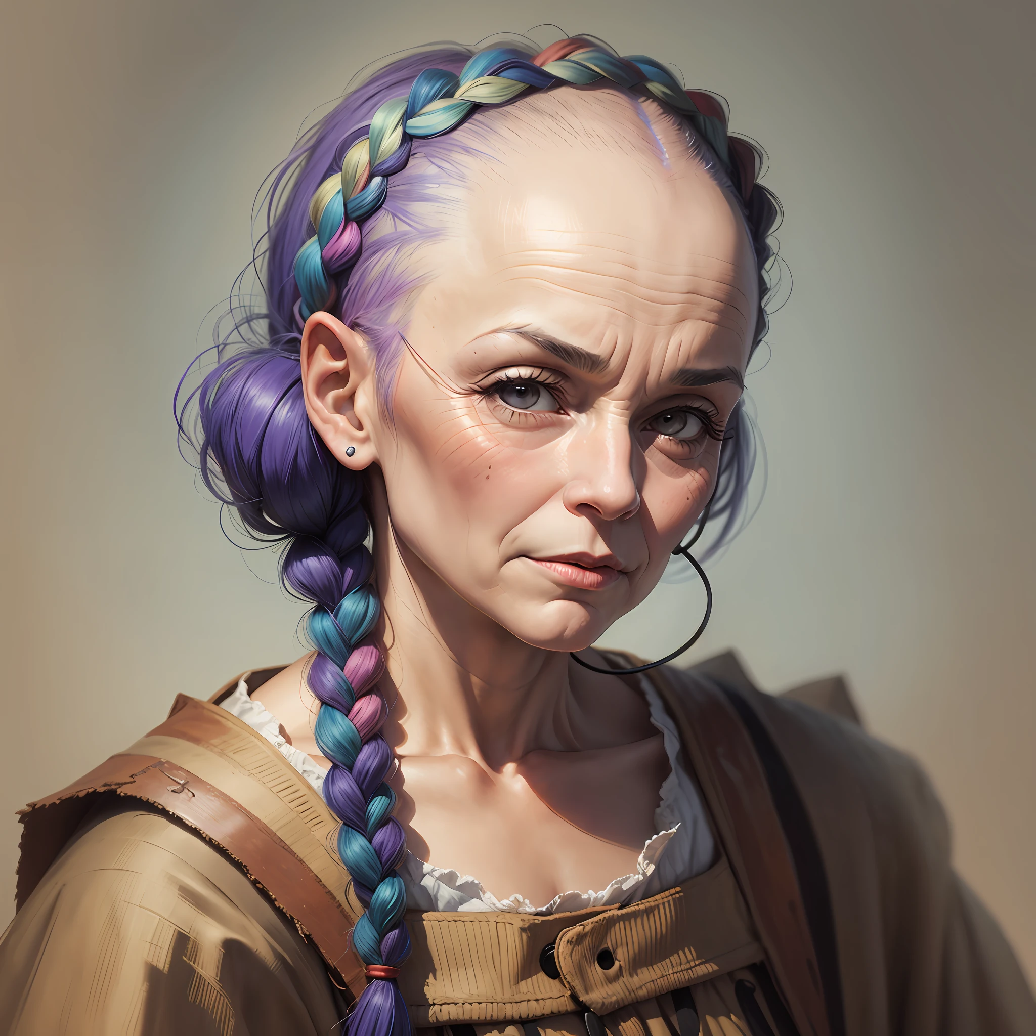 An old bald woman who had colored her hair with braided line --auto --s2