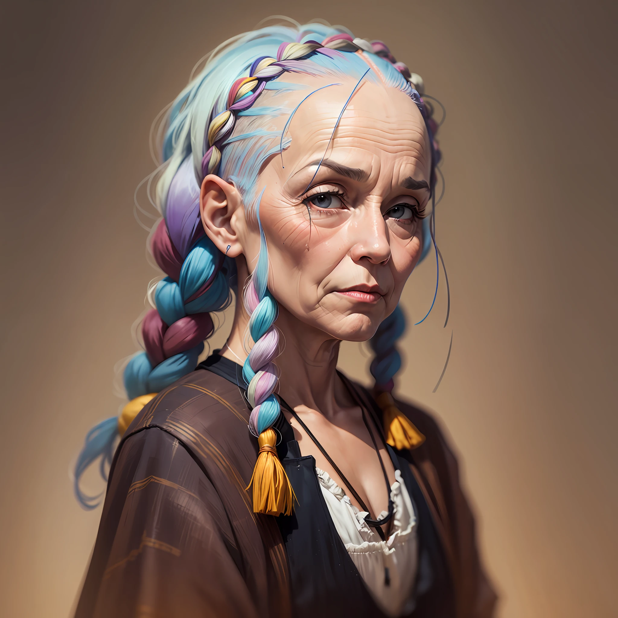 An old bald woman who had colored her hair with braided line --auto --s2