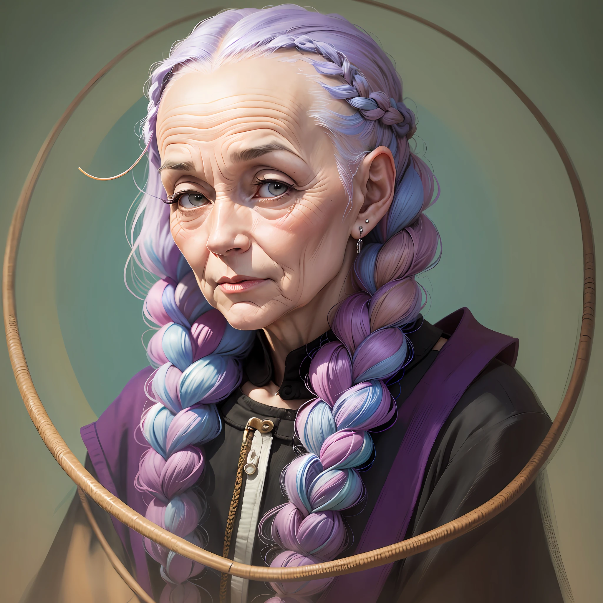 An old bald woman who had colored her hair with braided line --auto --s2