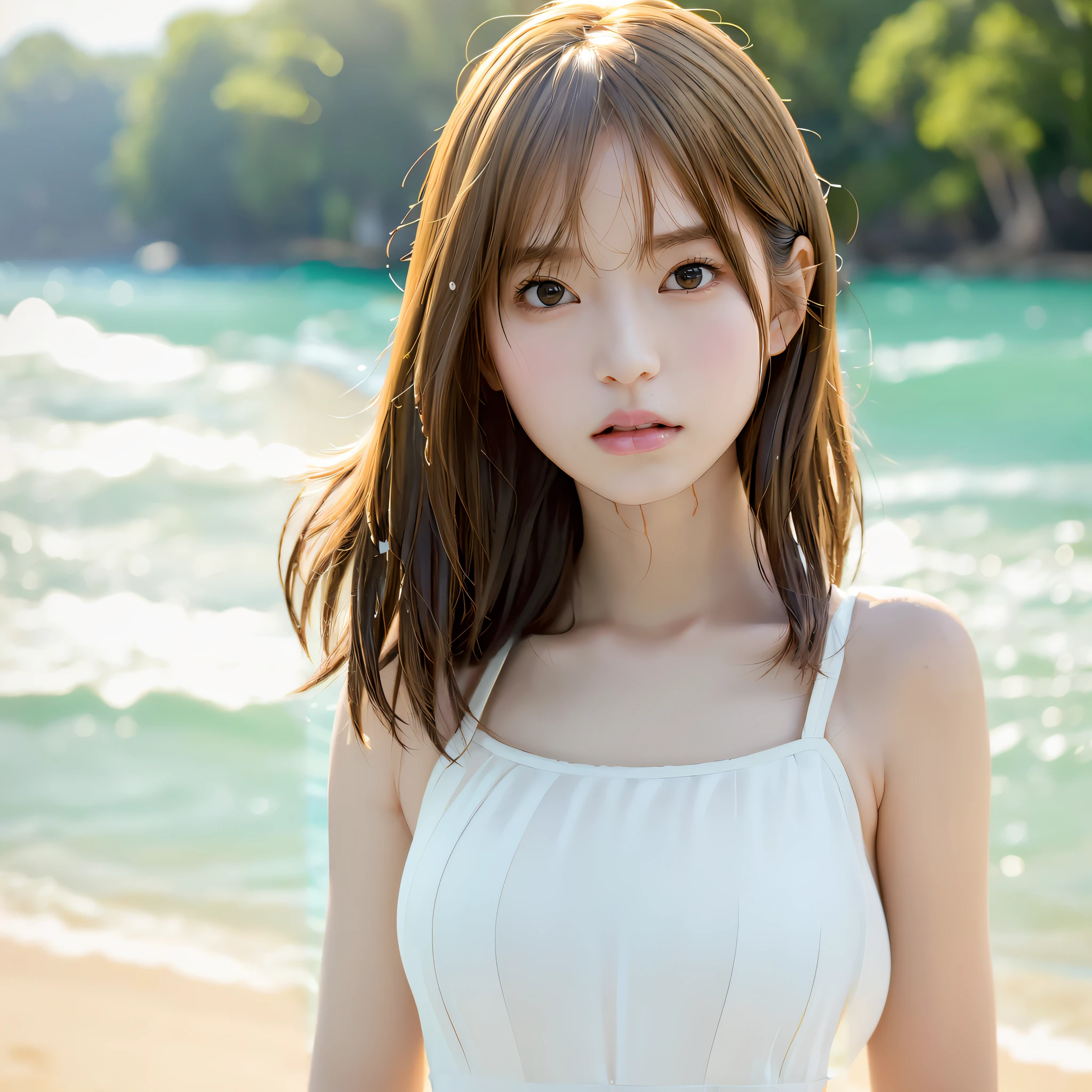 arafed asian woman in white dress standing on beach near water, realistic young gravure idol, jaeyeon nam, girl cute-fine-face, beautiful japanese girls face, portrait of female korean idol, young pretty gravure idol, young gravure idol, young sensual gravure idol, closeup portrait shot, jinyoung shin, young adorable korean face