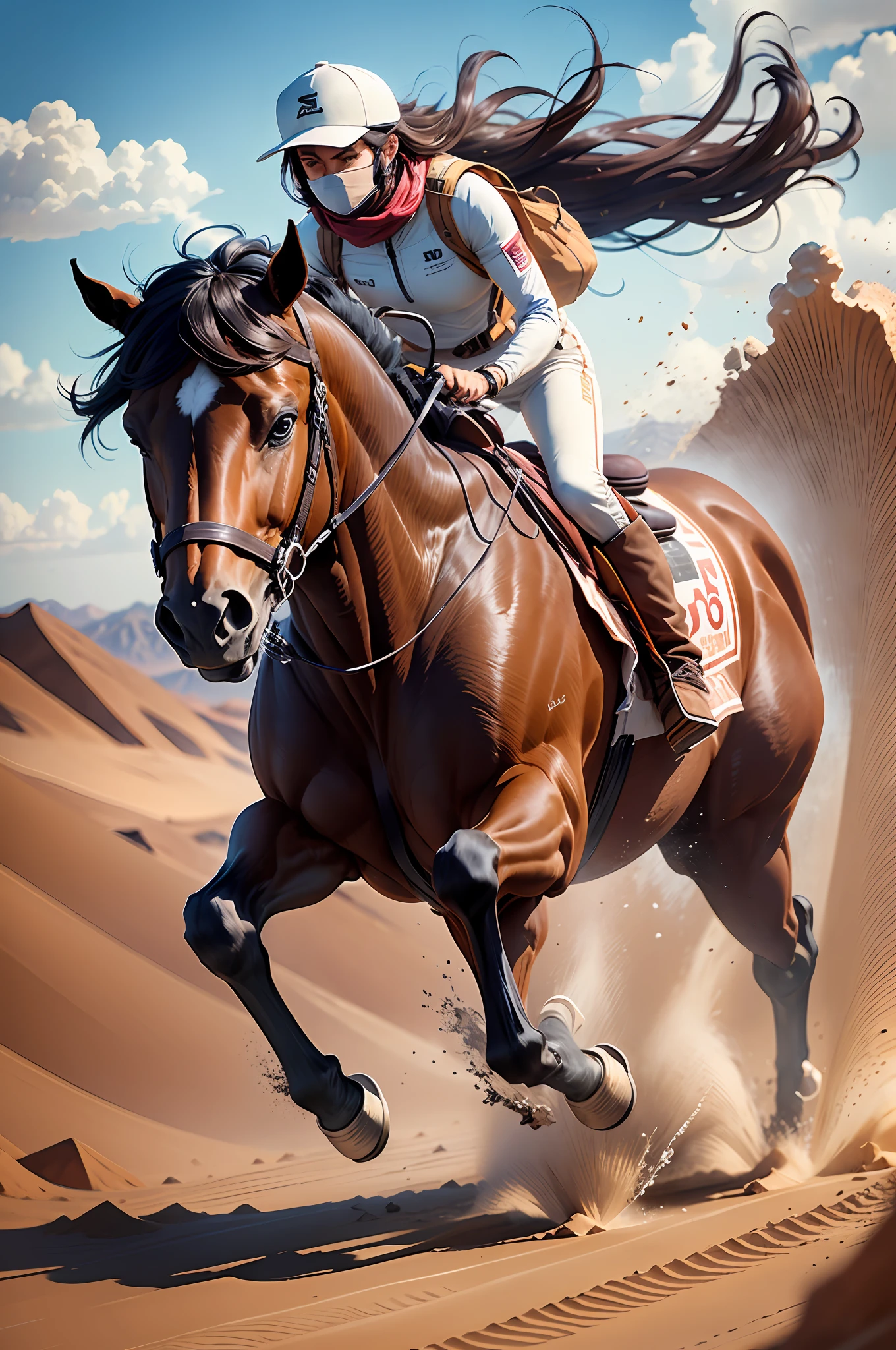 a brown horse is running at full gallop in the desert landscape --auto --s2