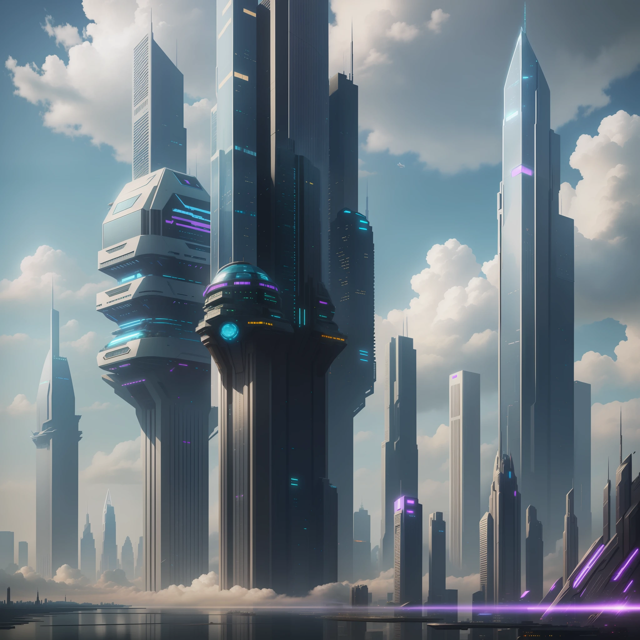 Skyscrapers Higher than Clouds Cyberpunk Futuristic World Sci-Fi Utopia Top Quality Masterpiece