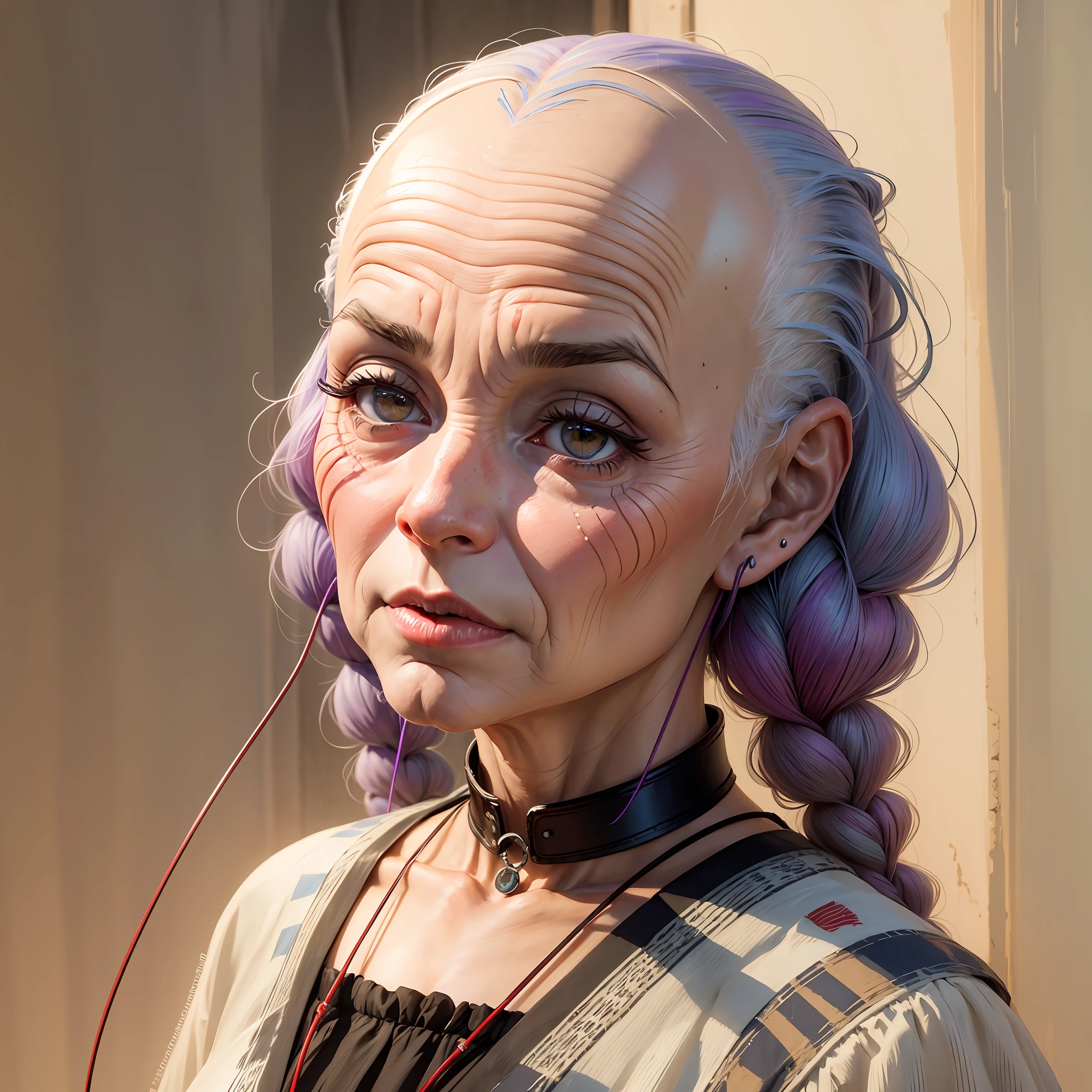 An old bald woman who had colored her hair with braided line --auto --s2