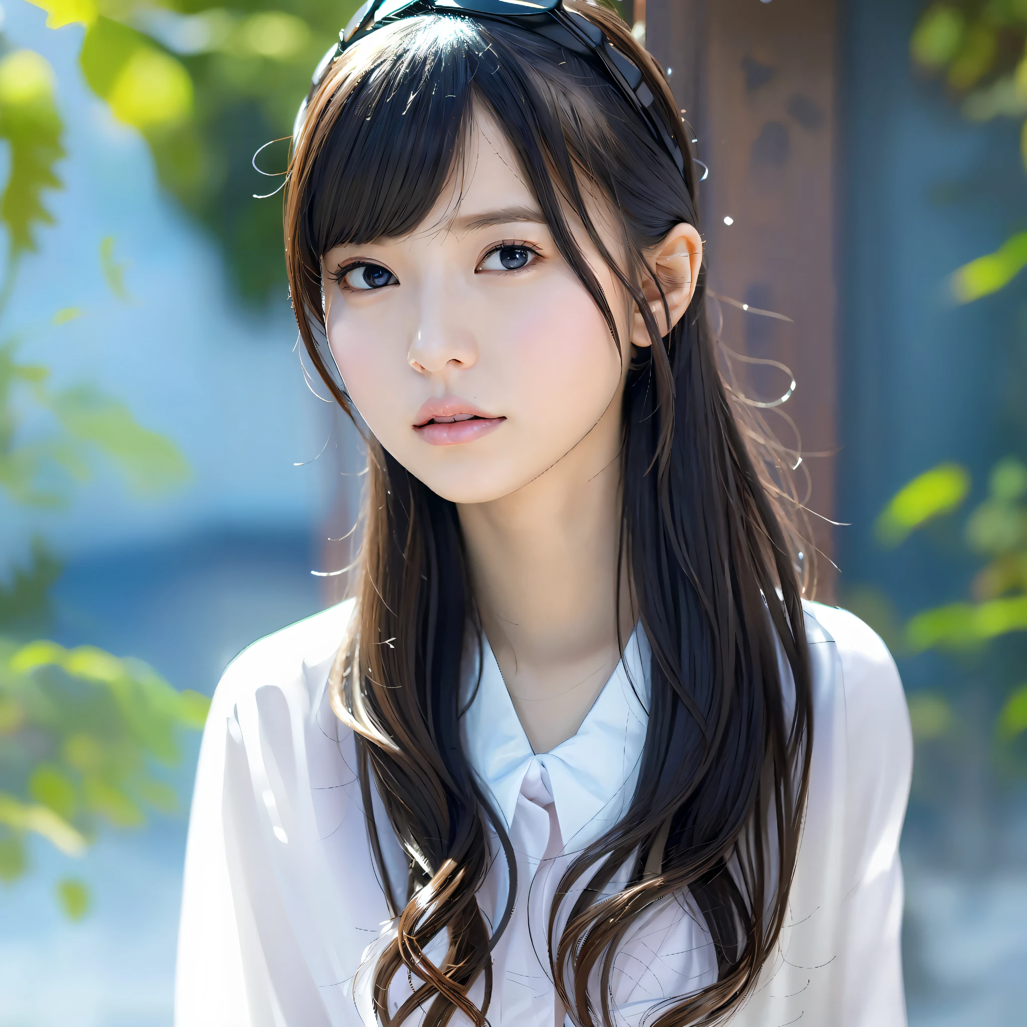 arafed asian woman with long hair wearing a white shirt and sunglasses, realistic young gravure idol, beautiful japanese girls face, cute natural anime face, girl cute-fine-face, realistic young anime girl, anime girl in real life, young pretty gravure idol, beautiful anime high school girl, portrait of a japanese teen, young gravure idol