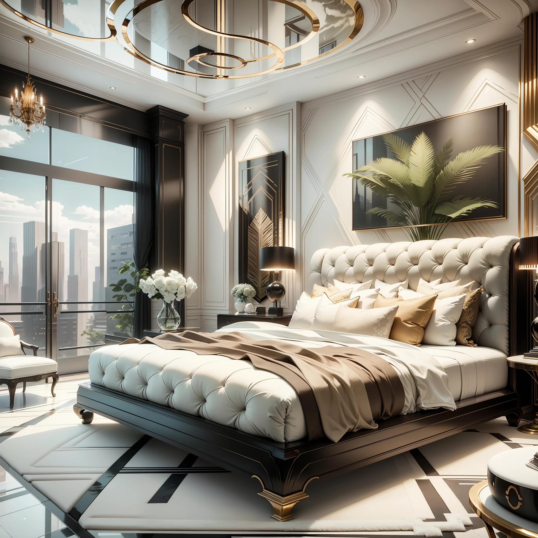 Professional modern home interior design, a stunning masterpiece with incredible attention to detail, utilizing ultra-high-quality 16k resolution. Focusing on the master bedroom, create a luxurious and elegant space that is both functional and beautiful. --auto --s2