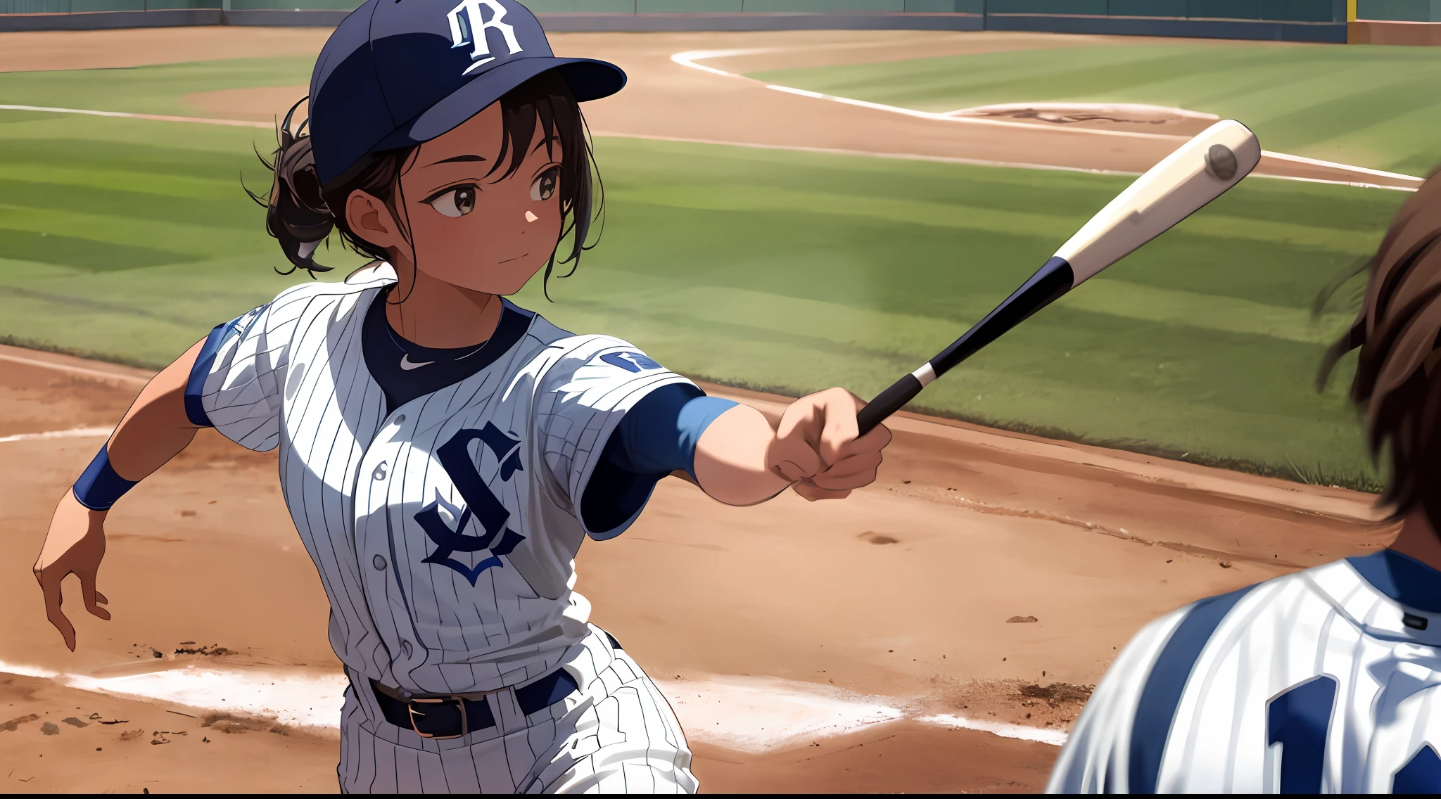 Masterpiece,best quality,
1 girl, hits home run in batter's box at stadium, wearing baseball uniform, crystal clear skin