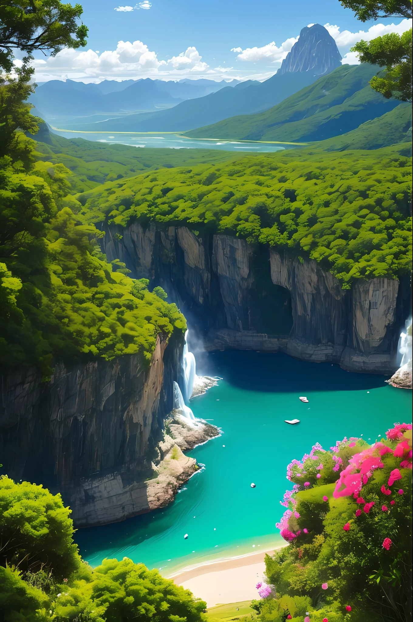 Before you stretches a beautiful immensity. The horizon opens in a spectacle of colors and shapes, a scenario that arouses admiration and reverence. The sky stretches out a deep blue, dotted with white clouds that dance gracefully.
On the horizon, majestic mountains rise with grandeur, its slopes covered with a living and lush vegetation. Centuries-old trees stretch towards the sky, forming a green dome that welcomes and protects the entire landscape.
Sunlight bathes this magnificent scene, shedding its golden rays on the earth. The shades of nature come to life, each leaf, each petal shines in vibrant colors. Flowers of all shapes and sizes grace the ground, creating multicolored rugs that extend as far as the eye can see.
The air is charged with vitality, a gentle breeze that brings with it the scents of vegetation. The fresh smell of the grass, the sweet scent of the flowers, all blend into an olfactory symphony that fills the senses.
This beautiful immensity is an invitation to contemplation and connection with nature. A place where harmony reigns, where the grandeur of the earth meets the serenity of heaven. In this magnificent setting, you feel small before the vastness of creation, but at the same time, an integral part of this divine spectacle.