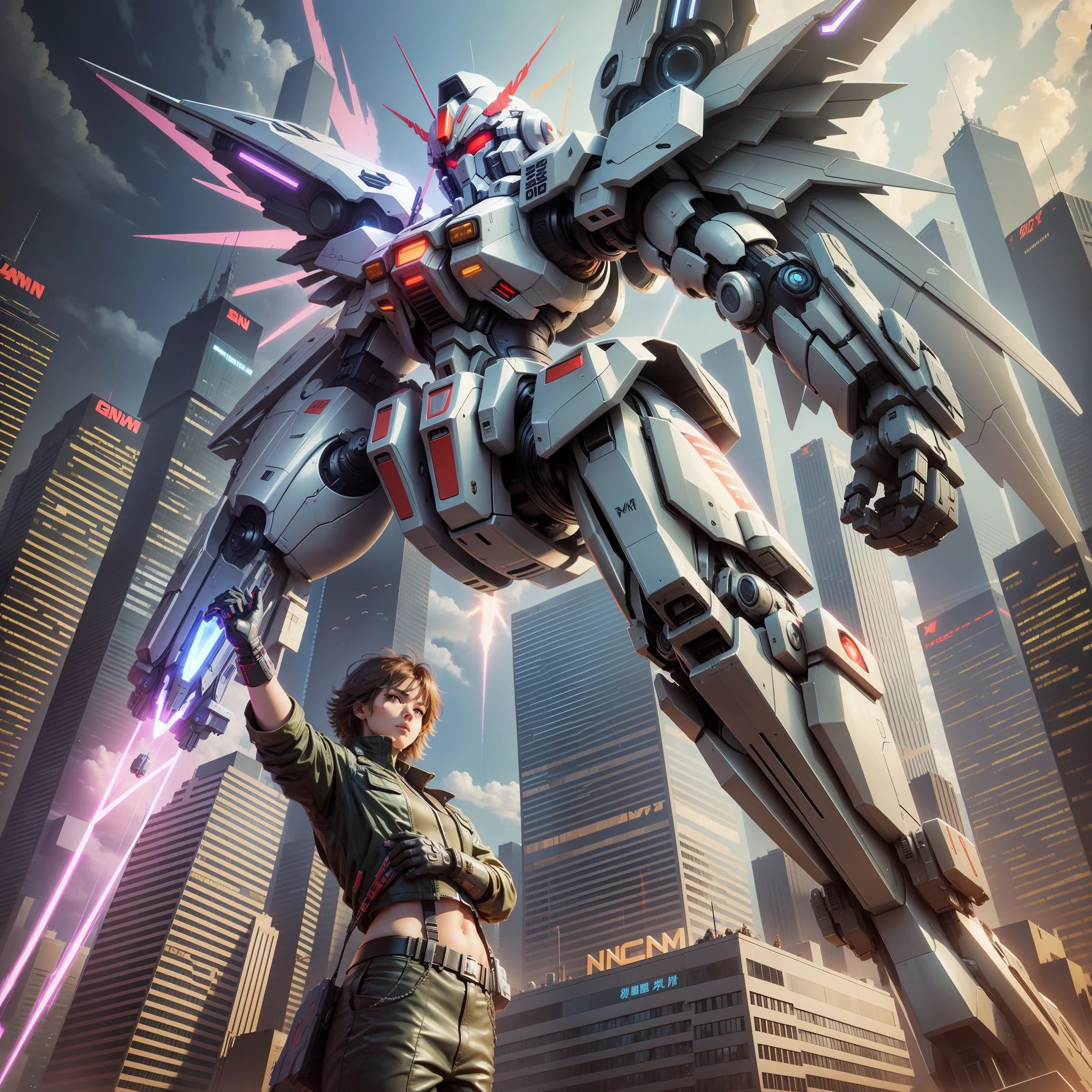 Wings of an Angel Giant Robot Cyberpunk Sci-Fi Future World Gundam Beam Saber Top Quality Masterpiece City
