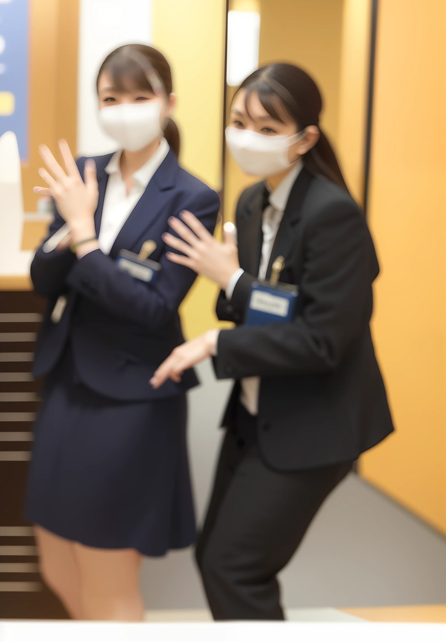three women in business attire are posing for a picture, けもの, wearing suits!, あかさたなは on twitter, sakimimichan, sakimichan, 🕹️ 😎 🚬, 2b, 2 b, 🔞🤡, with two characters, nixeu and sakimichan