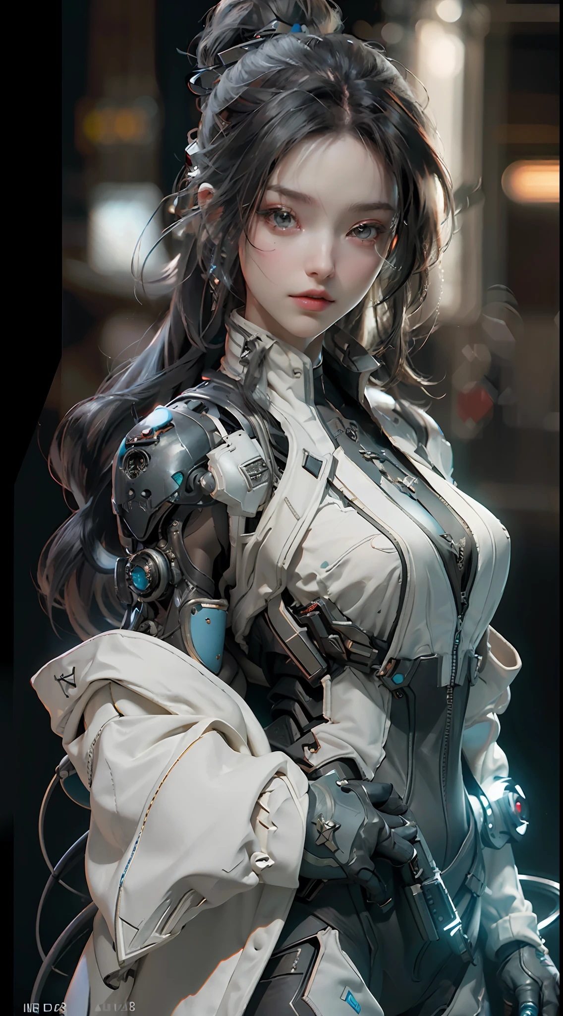 ((Best quality)), ((masterpiece)), (detailed:1.4), 3D, an image of a beautiful cyberpunk female,HDR (High Dynamic Range),Ray Tracing,NVIDIA RTX,Super-Resolution,Unreal 5,Subsurface scattering,PBR Texturing,Post-processing,Anisotropic Filtering,Depth-of-field,Maximum clarity and sharpness,Multi-layered textures,Albedo and Specular maps,Surface shading,Accurate simulation of light-material interaction,Perfect proportions,Octane Render,Two-tone lighting,Wide aperture,Low ISO,White balance,Rule of thirds,8K RAW,